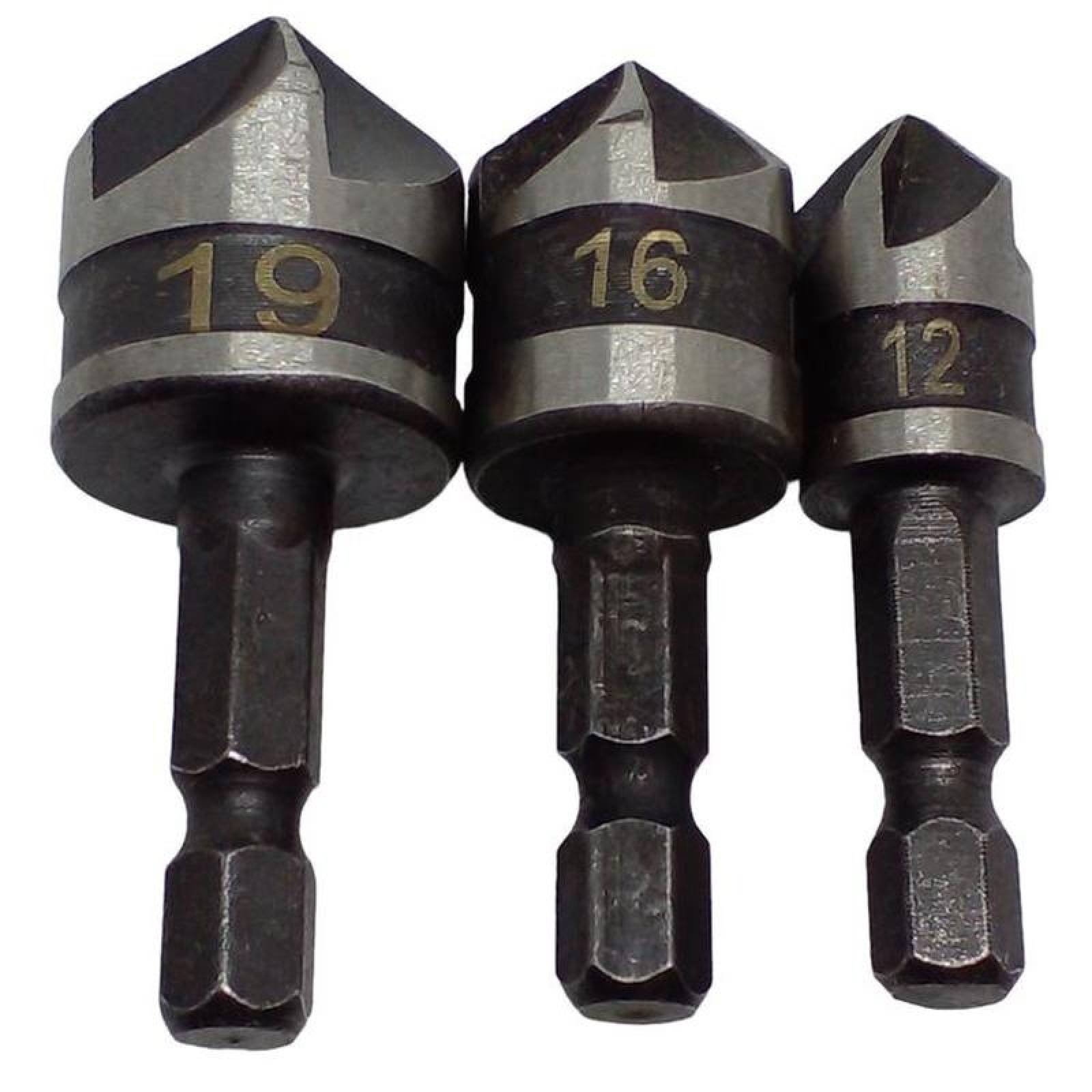 Avellanadores carpinteria MXDBK-001-4 3pzs 121619mm Negro Acero Avellanador DrillBlack