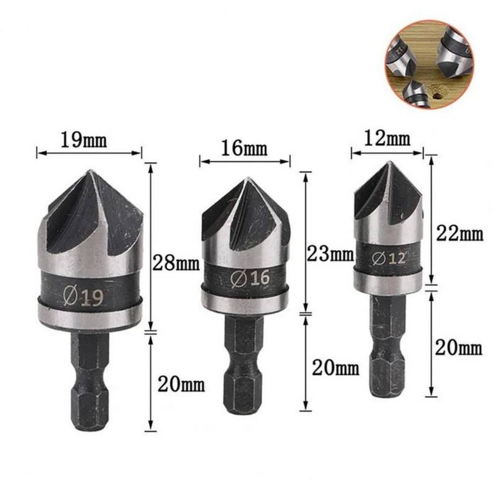 Avellanadores carpinteria MXDBK-001-4 3pzs 121619mm Negro Acero Avellanador DrillBlack