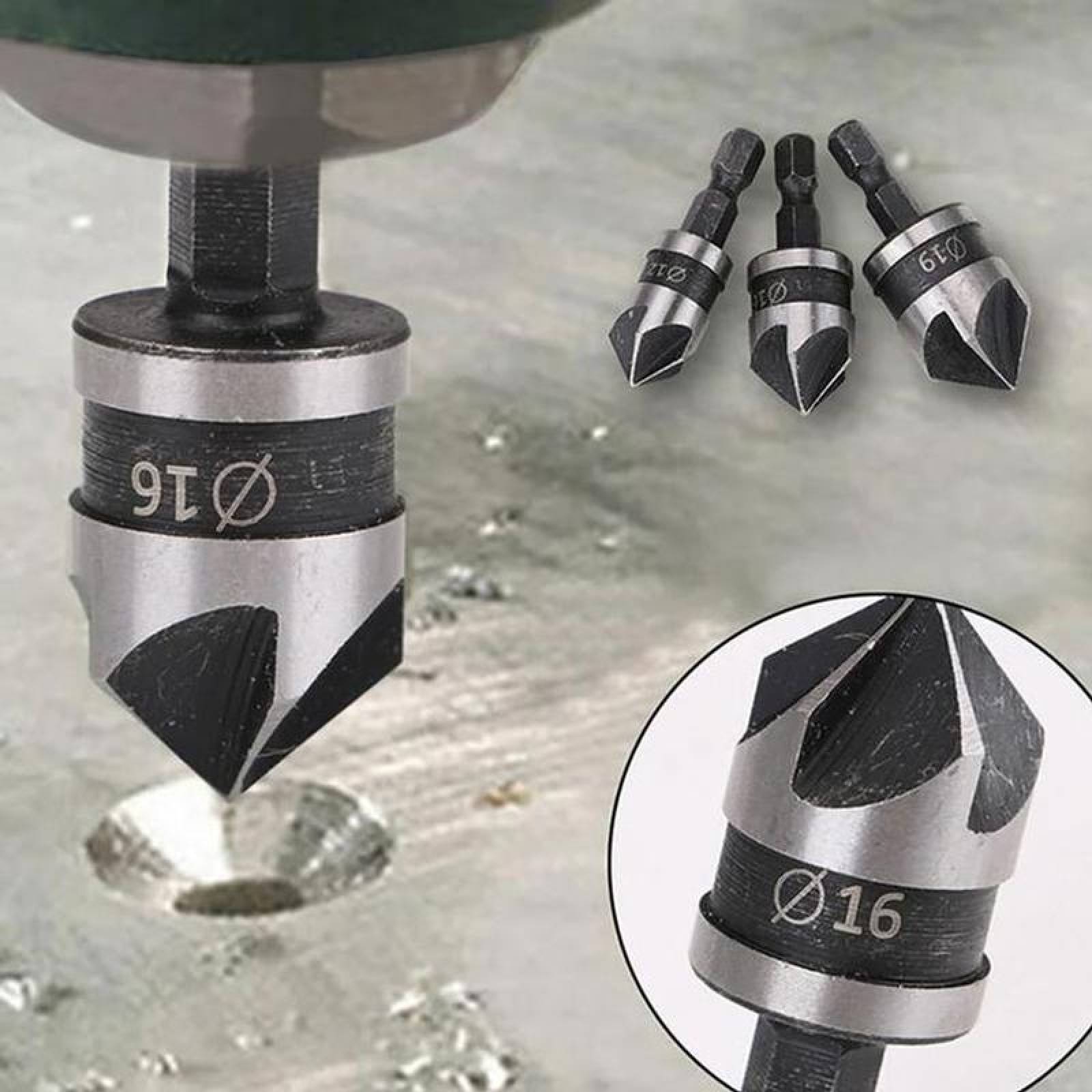 Avellanadores carpinteria MXDBK-001-4 3pzs 121619mm Negro Acero Avellanador DrillBlack