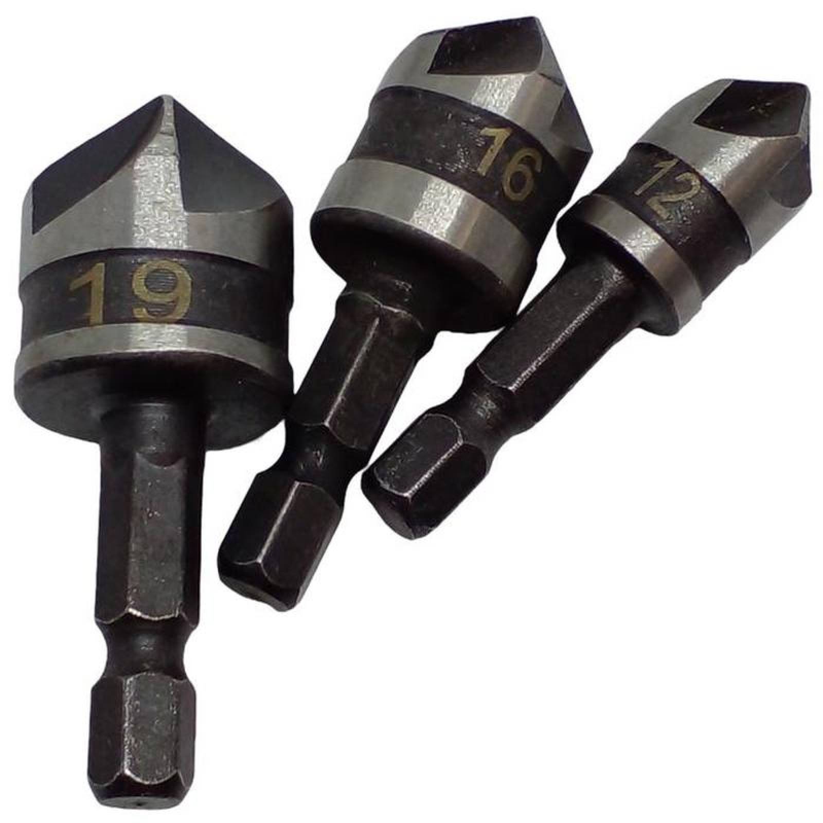 Avellanadores carpinteria MXDBK-001-4 3pzs 121619mm Negro Acero Avellanador DrillBlack