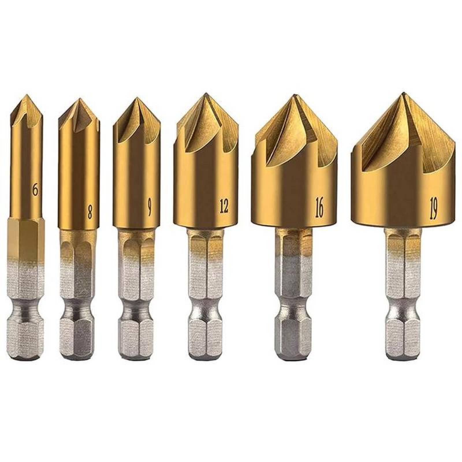 Avellanadores brocas taladro MXDGN-001-5 6pzs 689121619mm Dorado Acero Avellanador DrillGolden