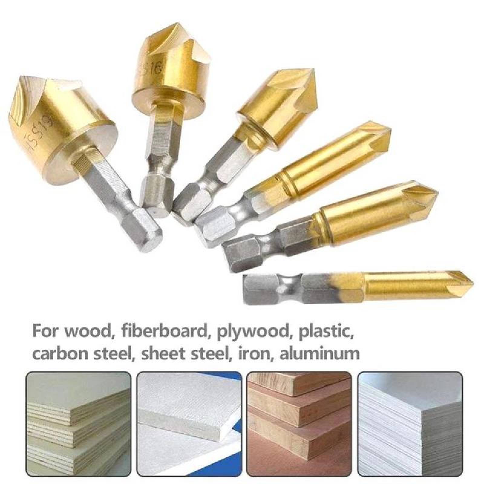 Avellanadores brocas taladro MXDGN-001-5 6pzs 689121619mm Dorado Acero Avellanador DrillGolden