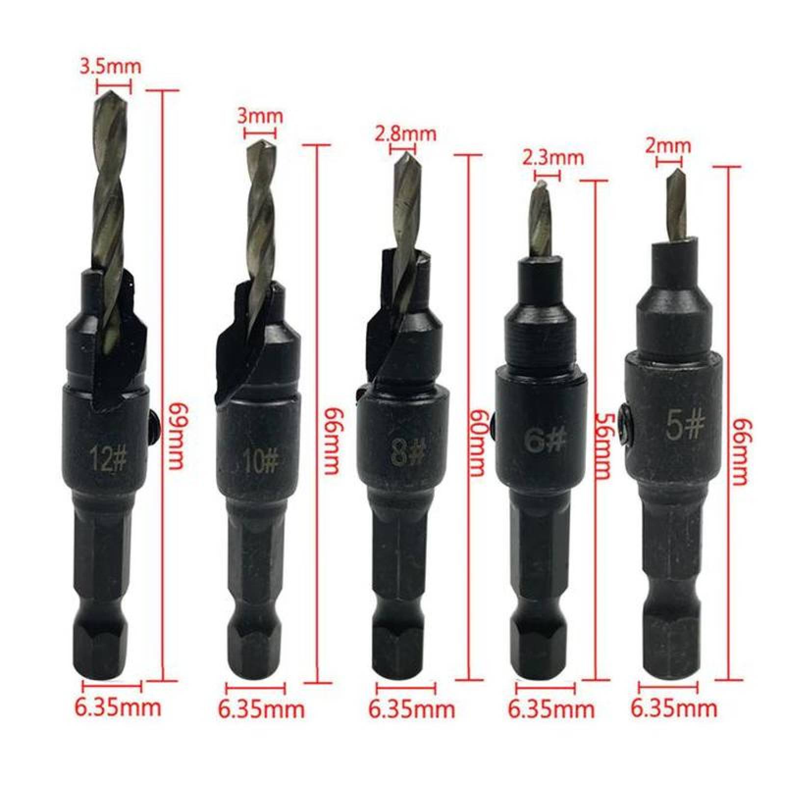 Avellanadores brocas taladro MXRDP-001-6 5pzs 5681012mm Negro Acero Avellanador DrillPro