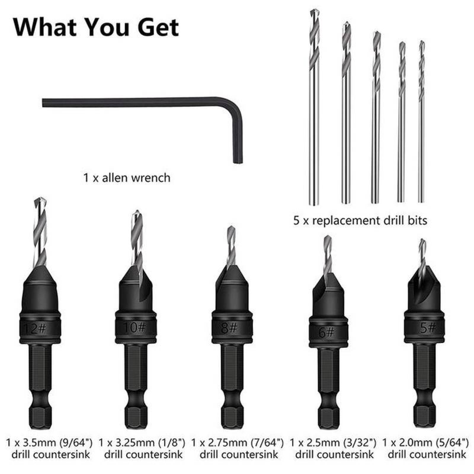Avellanadores brocas taladro MXRDP-001-6 5pzs 5681012mm Negro Acero Avellanador DrillPro