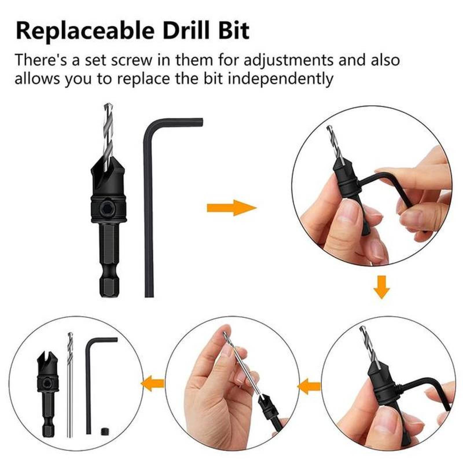 Avellanadores brocas taladro MXRDP-001-6 5pzs 5681012mm Negro Acero Avellanador DrillPro