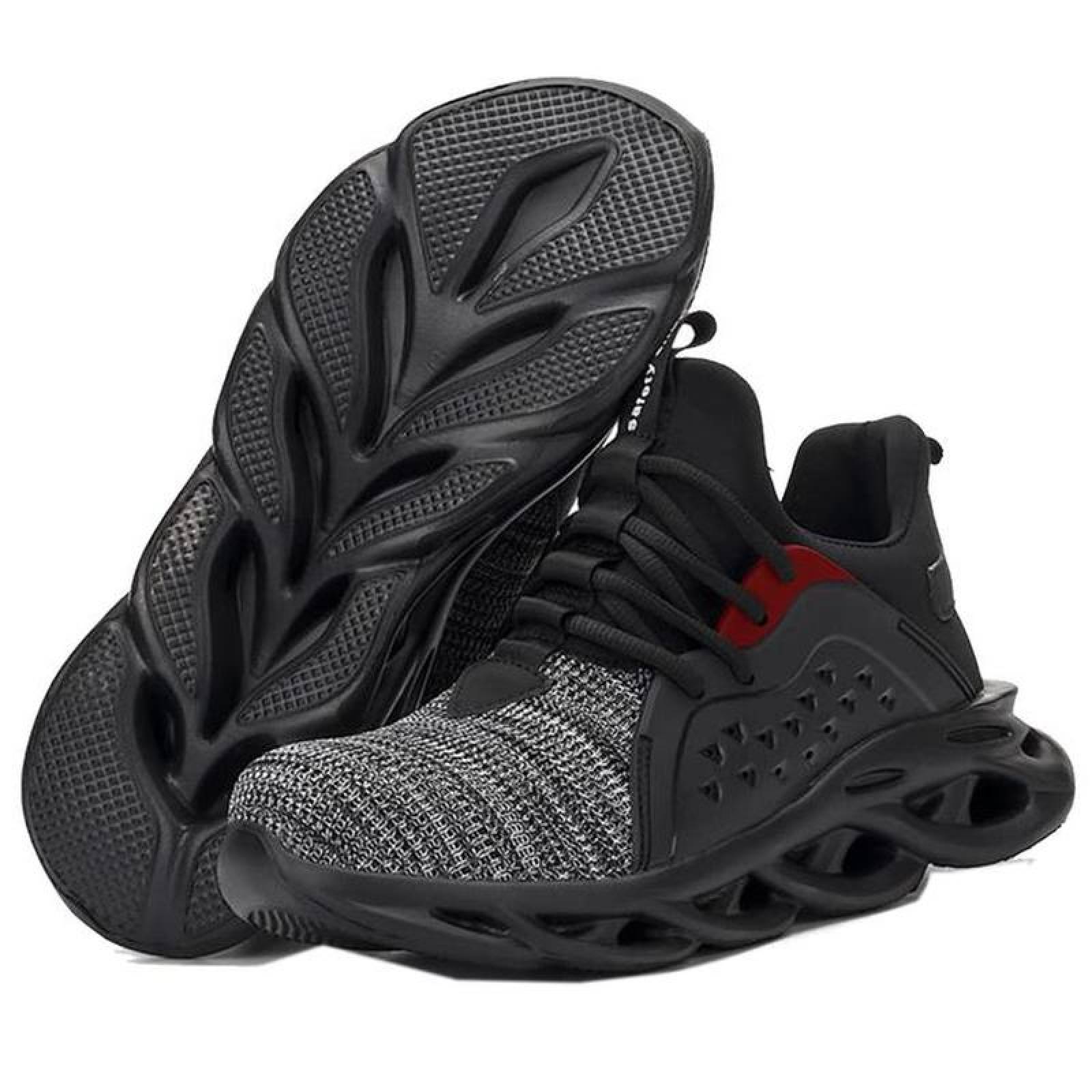 Zapatilas Deportivas con Casquillo MXAGY-013-2 Talla 14US, 29MX, Gris/Negro, Plantilla Kevlar, Suela EVA, Punta de Acero, Agujetas, Ligero, Transpirable.