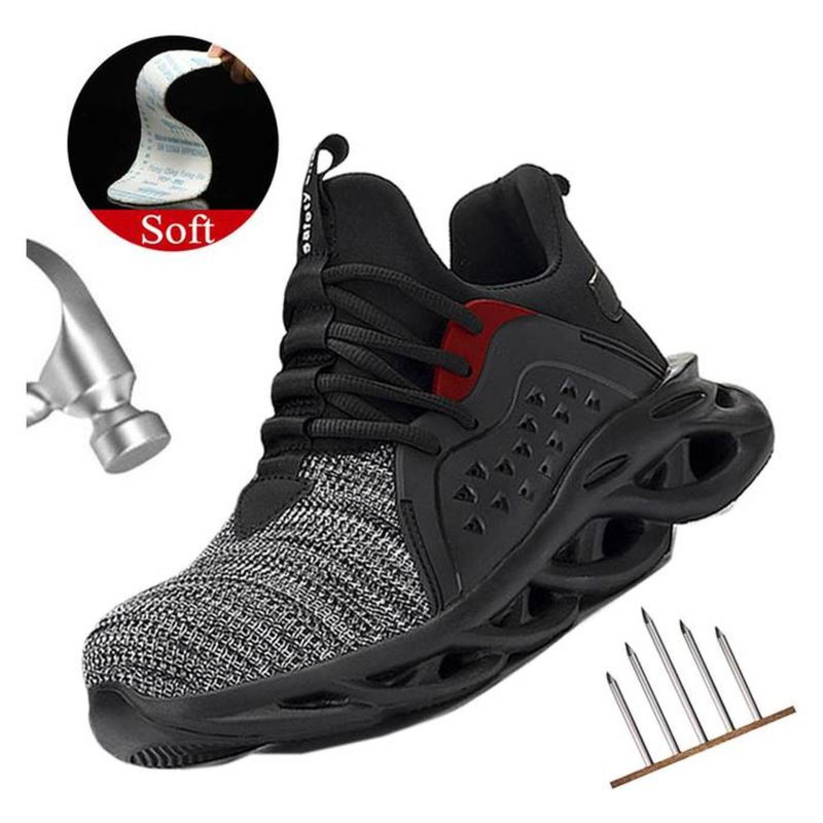 Zapatilas Deportivas con Casquillo MXAGY-013-2 Talla 14US, 29MX, Gris/Negro, Plantilla Kevlar, Suela EVA, Punta de Acero, Agujetas, Ligero, Transpirable.