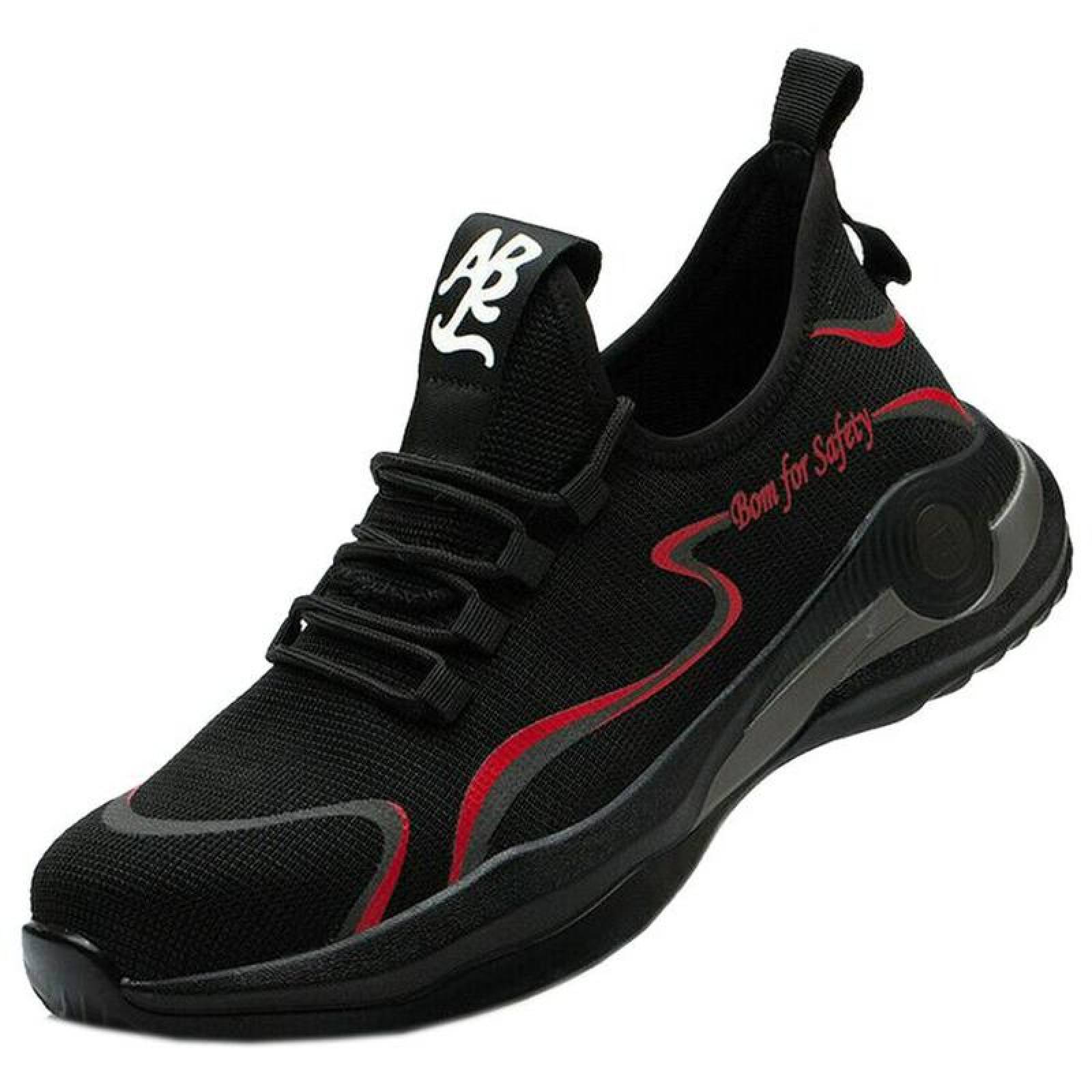 Zapatos de Seguridad Resistentes MXIKP-007-2 Talla 26 MX NegroRojo Plantilla Kevlar Suela EVA Punta de Acero Agujetas Ligero Transpirable, SafetyHikeRed