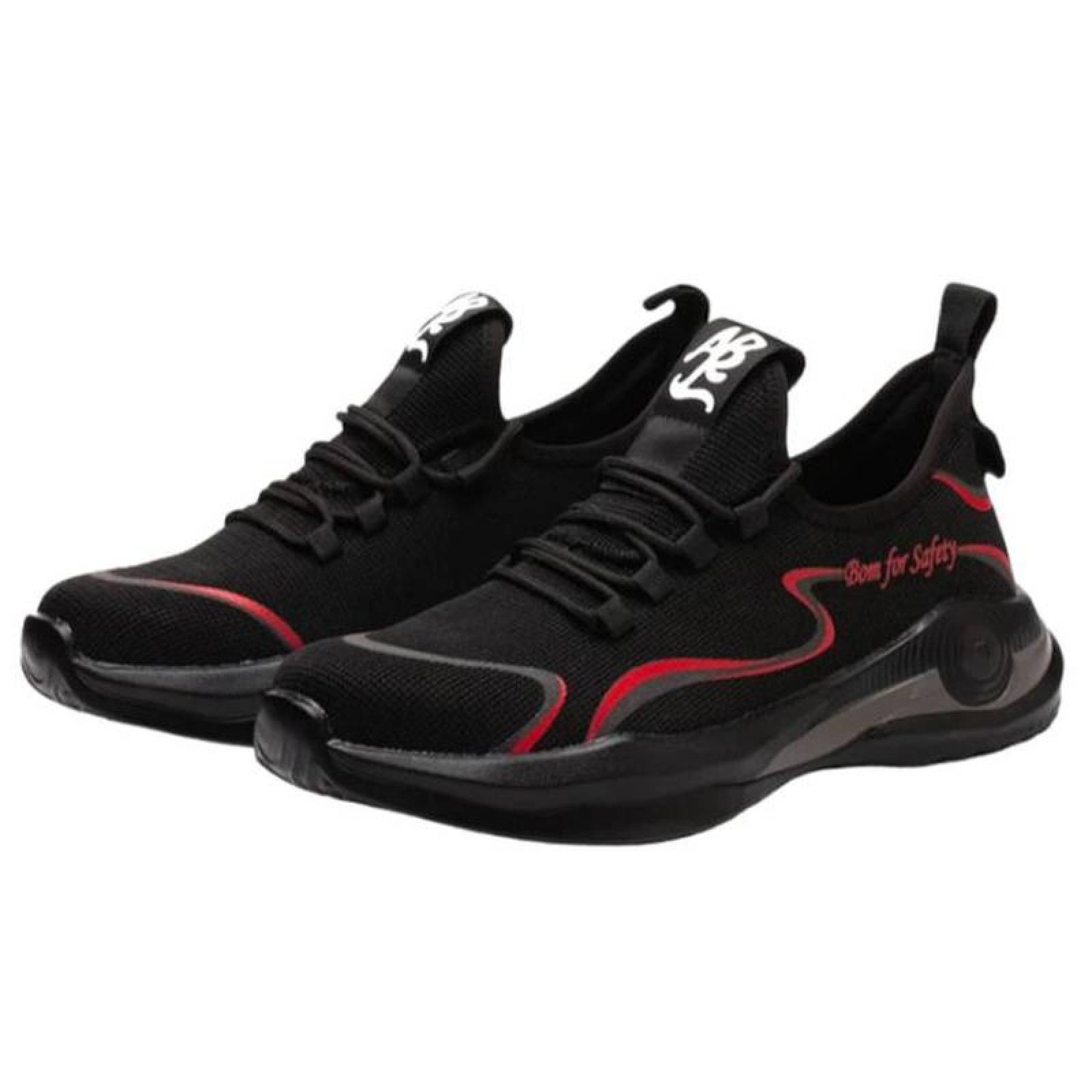 Zapatos de Seguridad Resistentes MXIKP-007-2 Talla 26 MX NegroRojo Plantilla Kevlar Suela EVA Punta de Acero Agujetas Ligero Transpirable, SafetyHikeRed