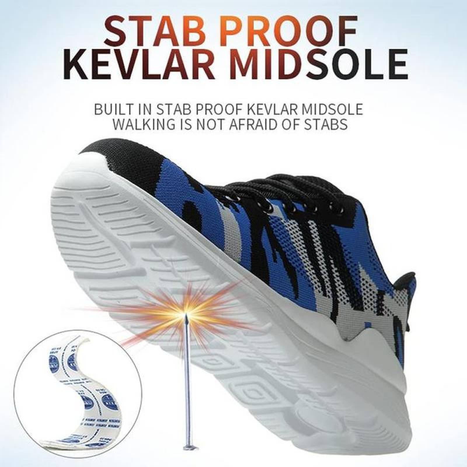 Zapatos Resistentes MXTFF-010-1 Talla 11US, 27.5MX, 45EUR, Azul/Negro, Plantilla Kevlar, Suela EVA, Punta de Acero, Agujetas, Ligero, Transpirable.