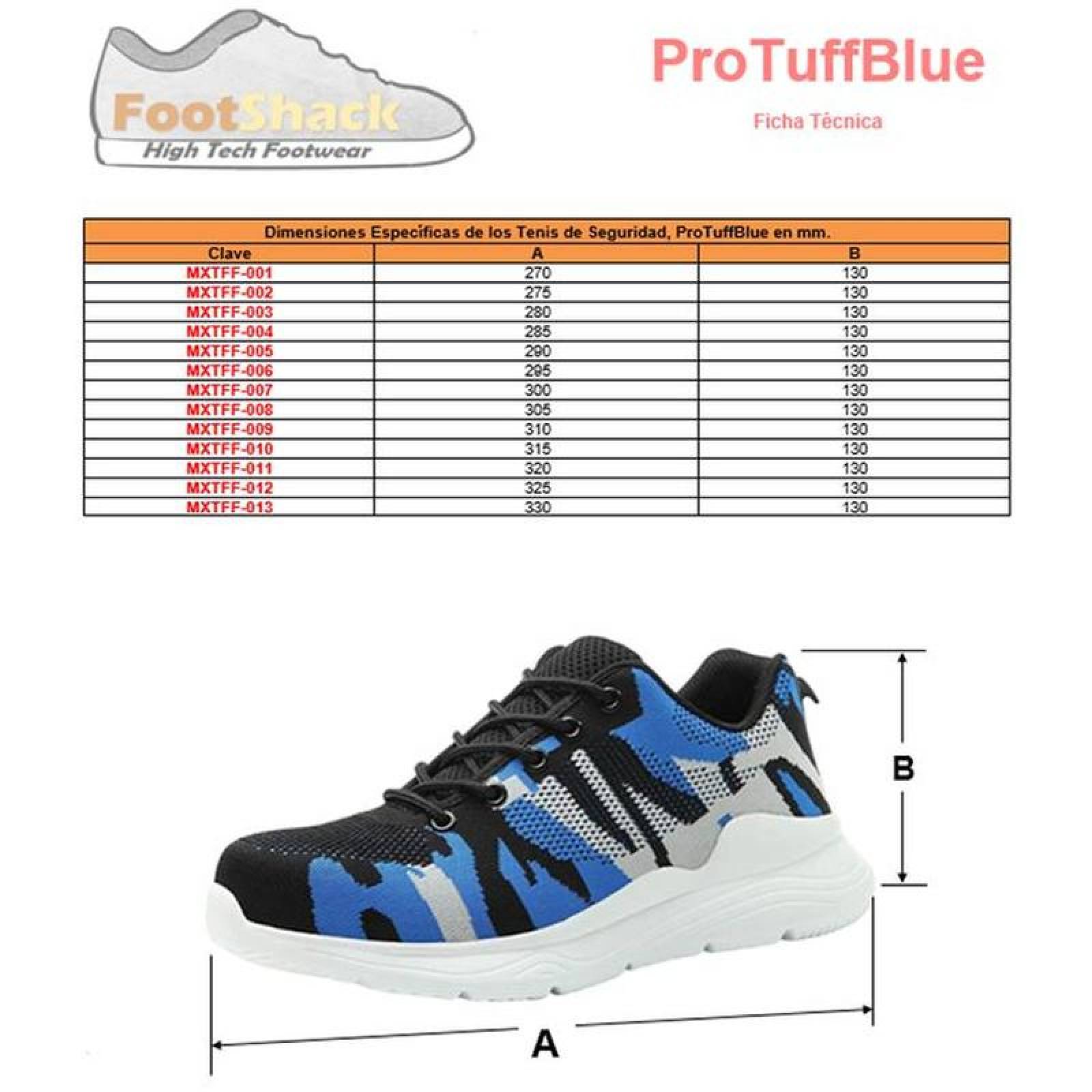 Zapatos Resistentes MXTFF-010-1 Talla 11US, 27.5MX, 45EUR, Azul/Negro, Plantilla Kevlar, Suela EVA, Punta de Acero, Agujetas, Ligero, Transpirable.