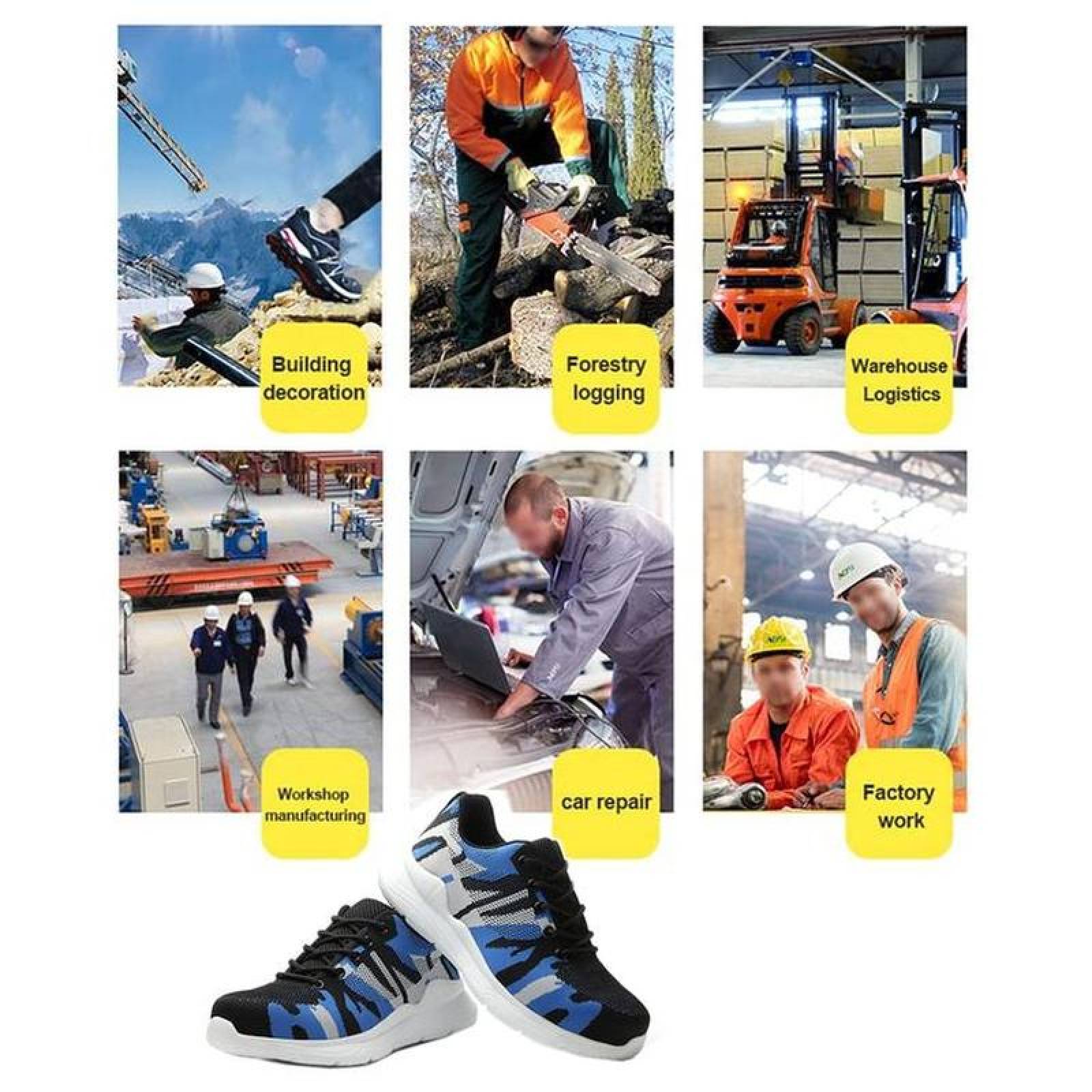 Zapatos Resistentes MXTFF-010-1 Talla 11US, 27.5MX, 45EUR, Azul/Negro, Plantilla Kevlar, Suela EVA, Punta de Acero, Agujetas, Ligero, Transpirable.