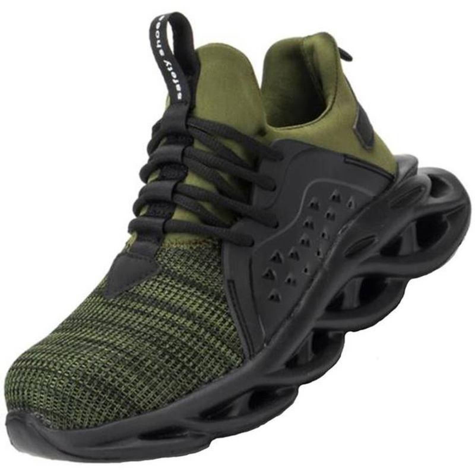Tenis Unisex de Seguridad MXYAE-011-1 Talla 11.5US, 28MX, Verde, Plantilla Kevlar, Suela EVA, Punta de Acero, Agujetas, Ligero, Transpirable.