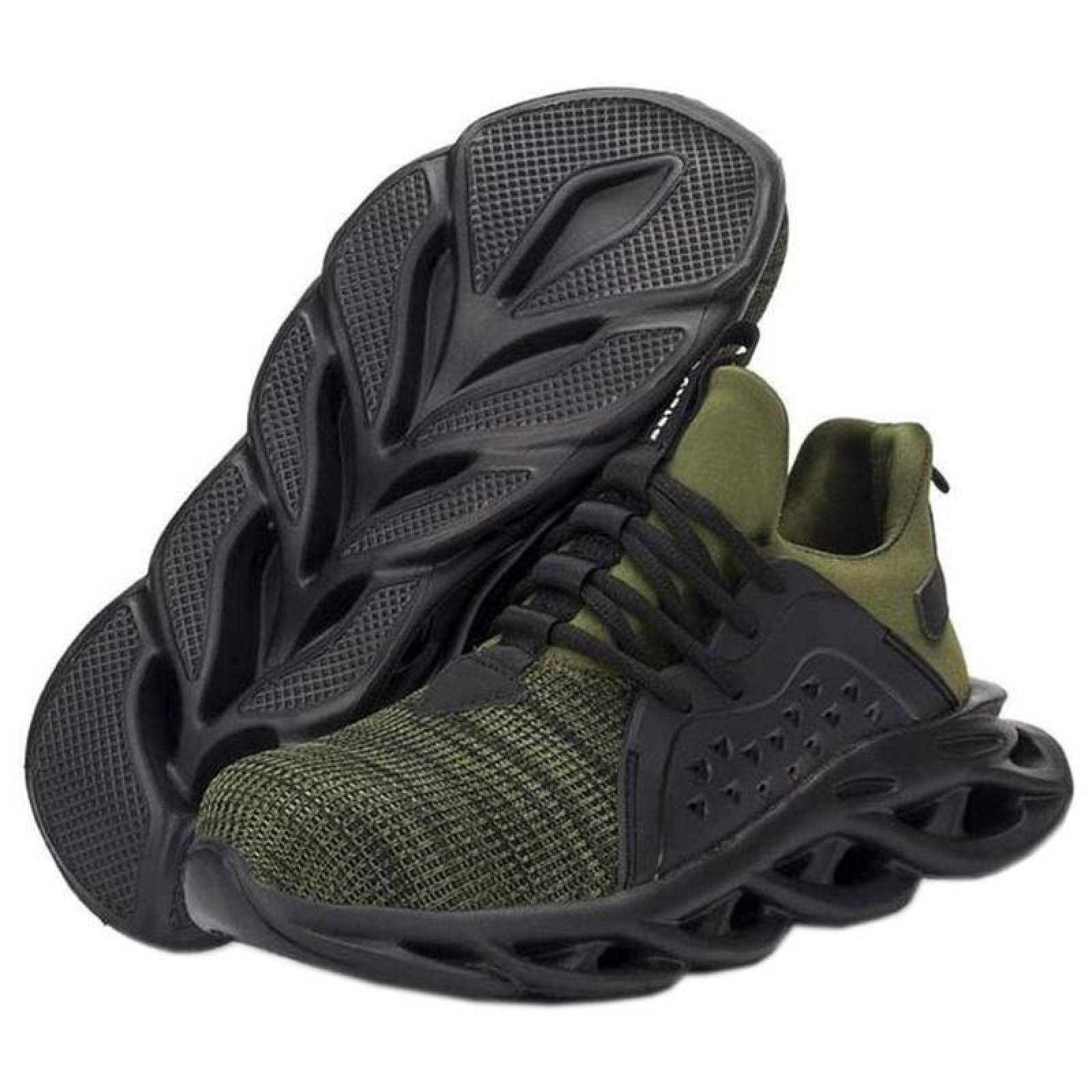Tenis Unisex de Seguridad MXYAE-011-1 Talla 11.5US, 28MX, Verde, Plantilla Kevlar, Suela EVA, Punta de Acero, Agujetas, Ligero, Transpirable.
