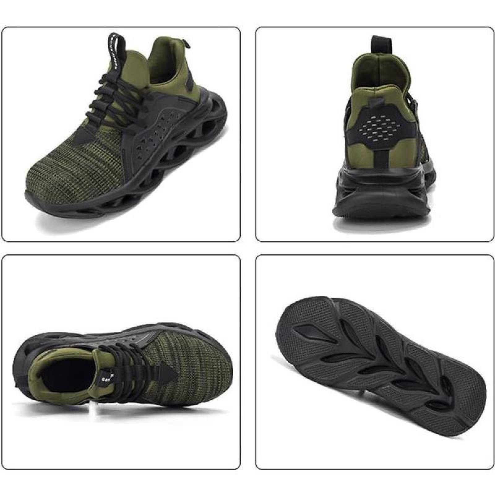 Tenis Unisex de Seguridad MXYAE-011-1 Talla 11.5US, 28MX, Verde, Plantilla Kevlar, Suela EVA, Punta de Acero, Agujetas, Ligero, Transpirable.