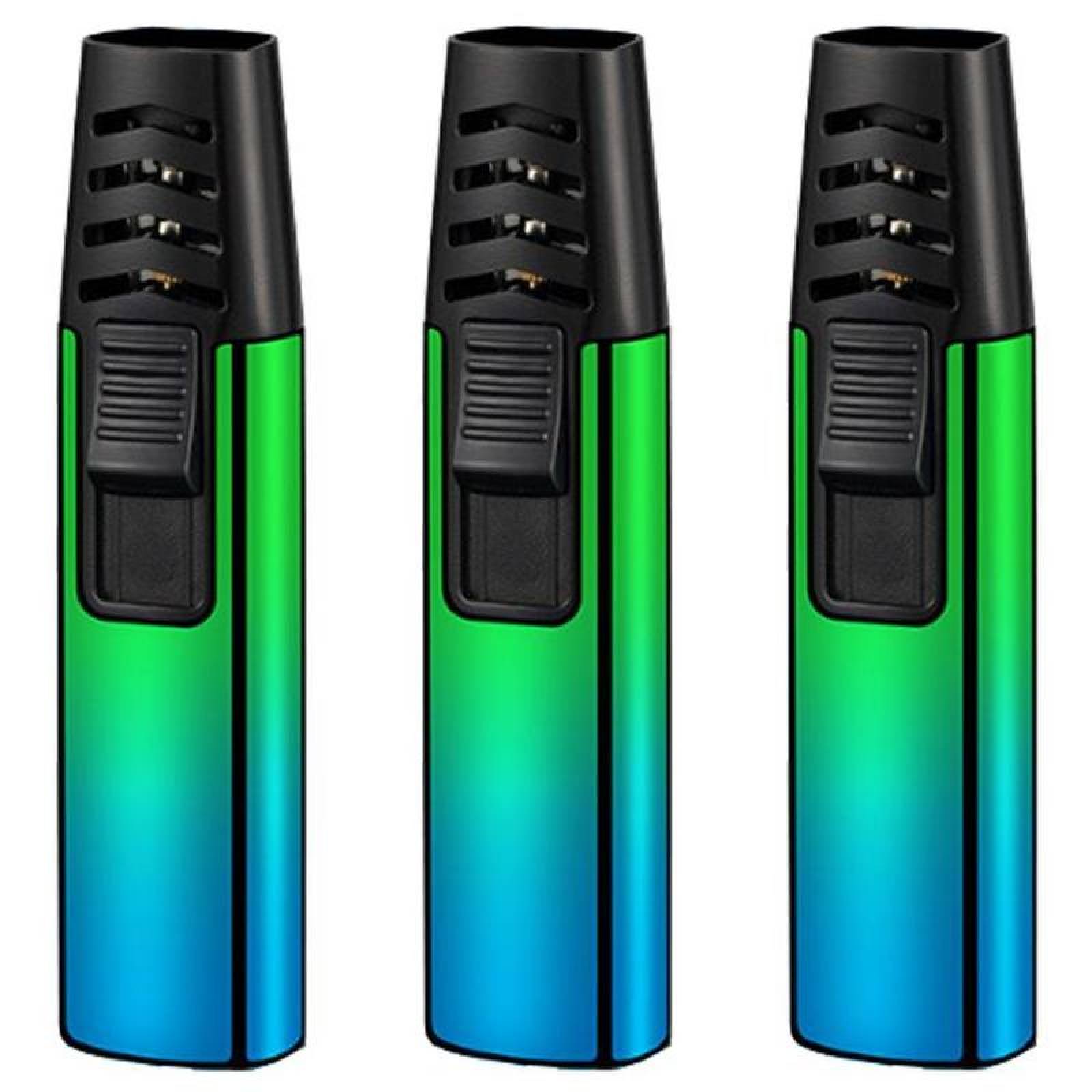 Encendedor Compacto MXBGG-003-6 3 Pzas AzulVerde Recargable Metal Gas Butano, ColorTorchBlue