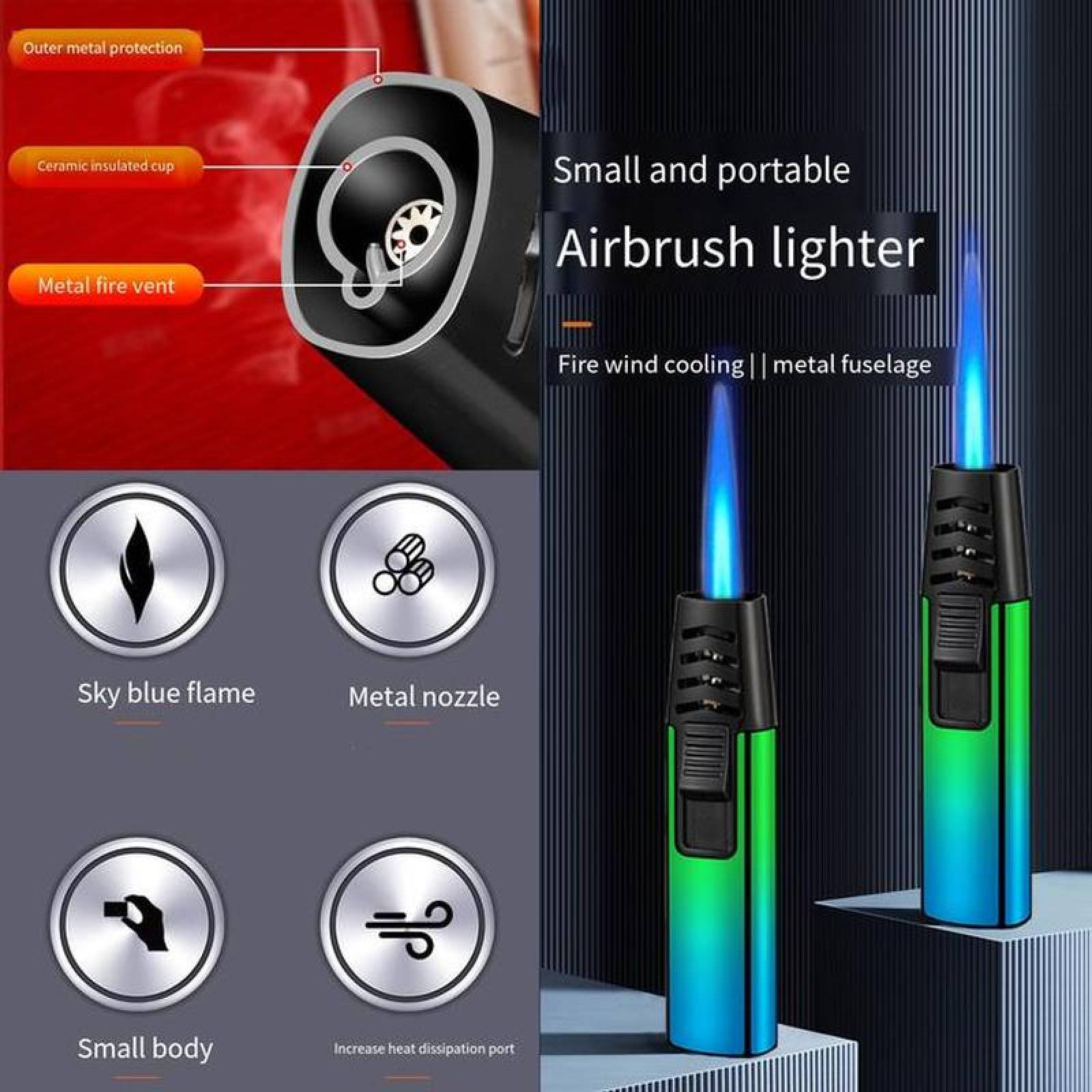 Encendedor Compacto MXBGG-003-6 3 Pzas AzulVerde Recargable Metal Gas Butano, ColorTorchBlue