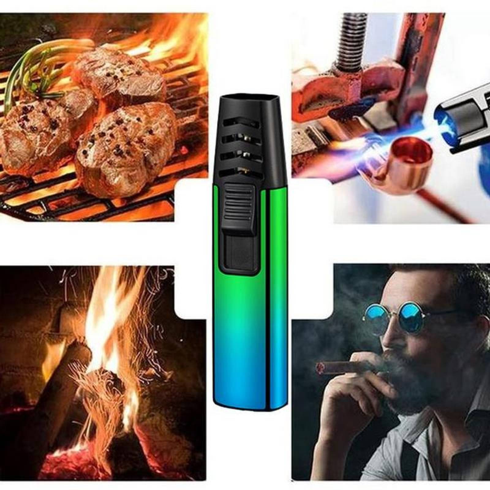 Encendedor Compacto MXBGG-003-6 3 Pzas AzulVerde Recargable Metal Gas Butano, ColorTorchBlue