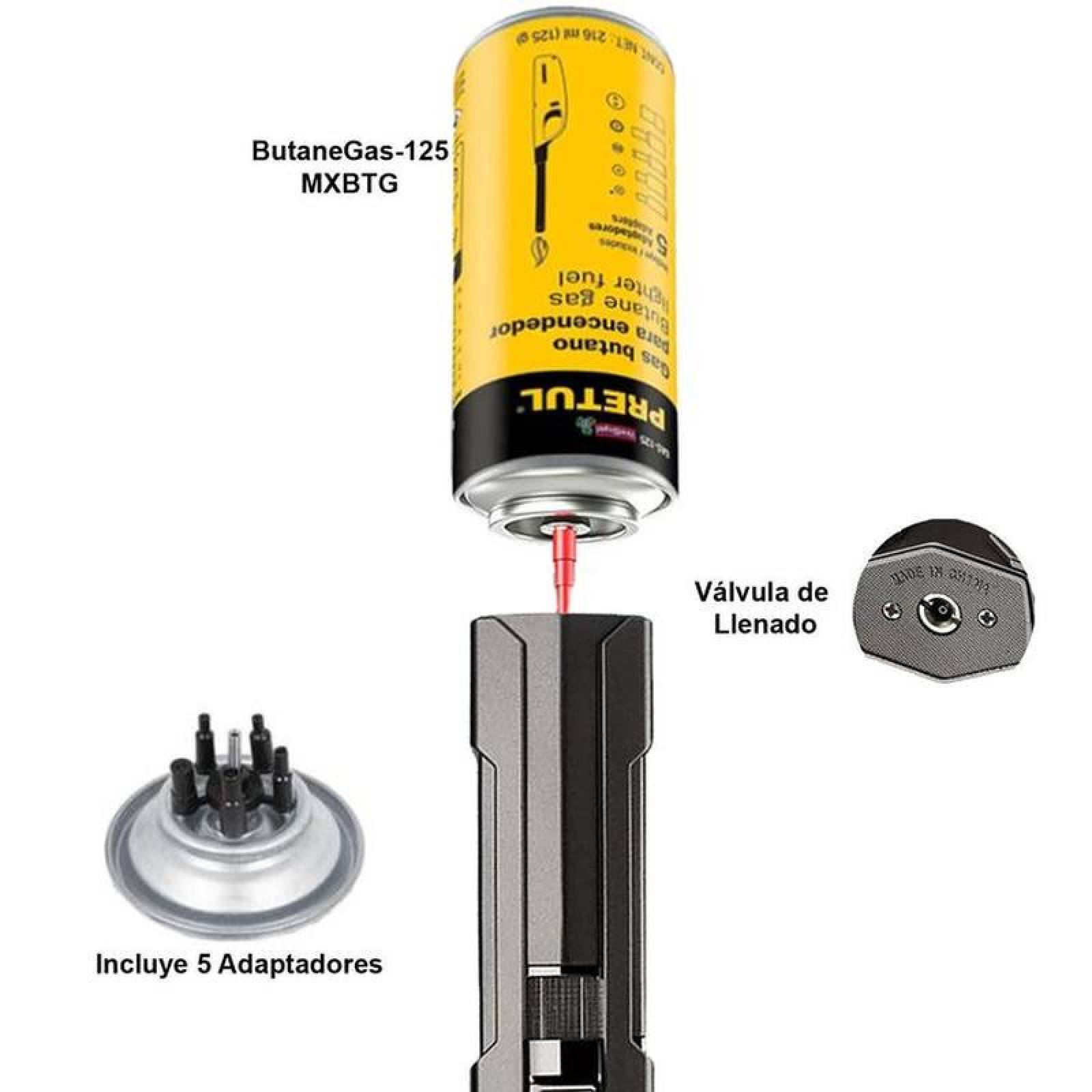 Mechero de Gas Butano Ligero MXBPK-001-5 1 Pza Negro Recargable Metal Gas Butano, LighterProBlack