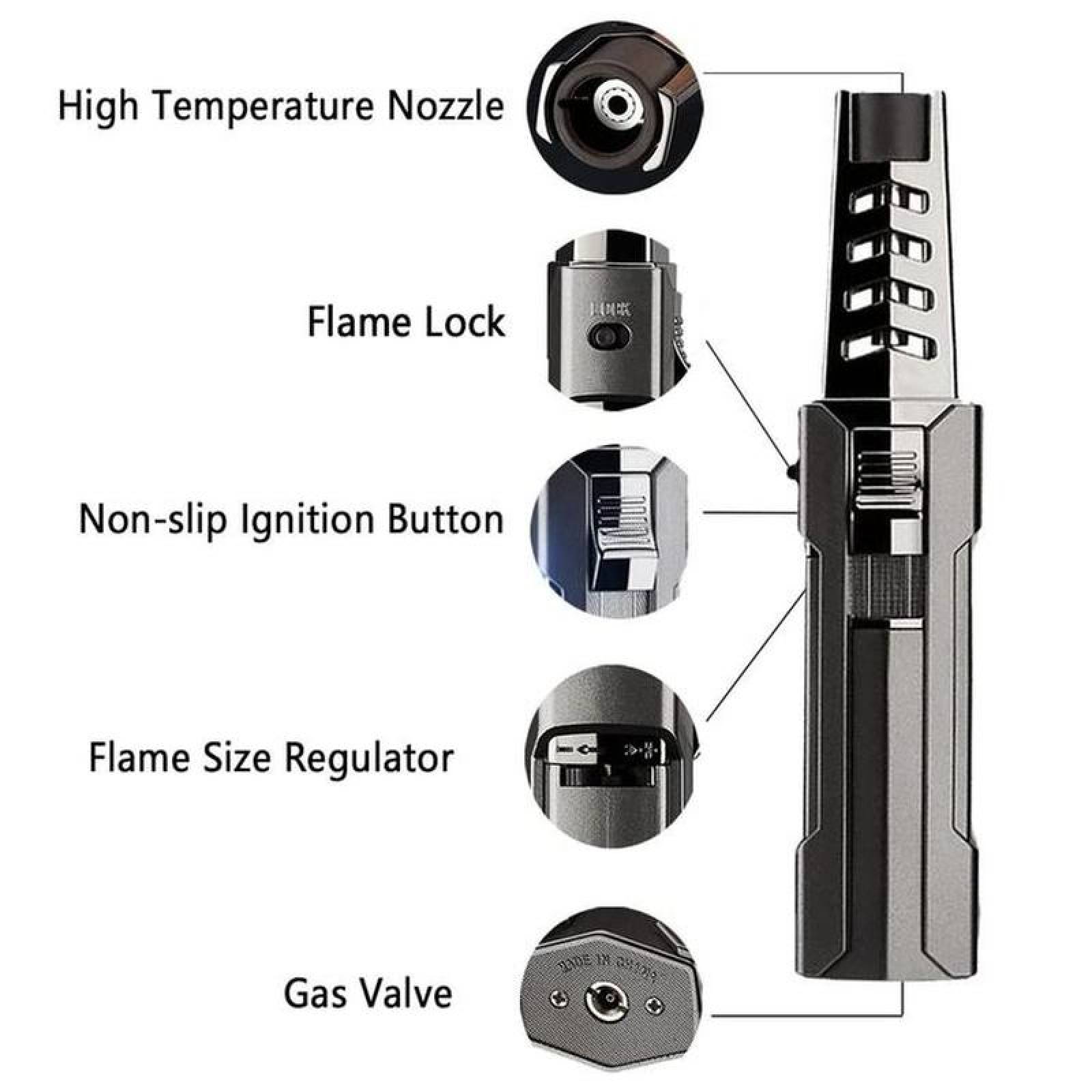 Encendedor Tipo Soplete de Metal MXBPK-001-6 1 Pza Negro Recargable Metal Gas Butano, LighterProBlack