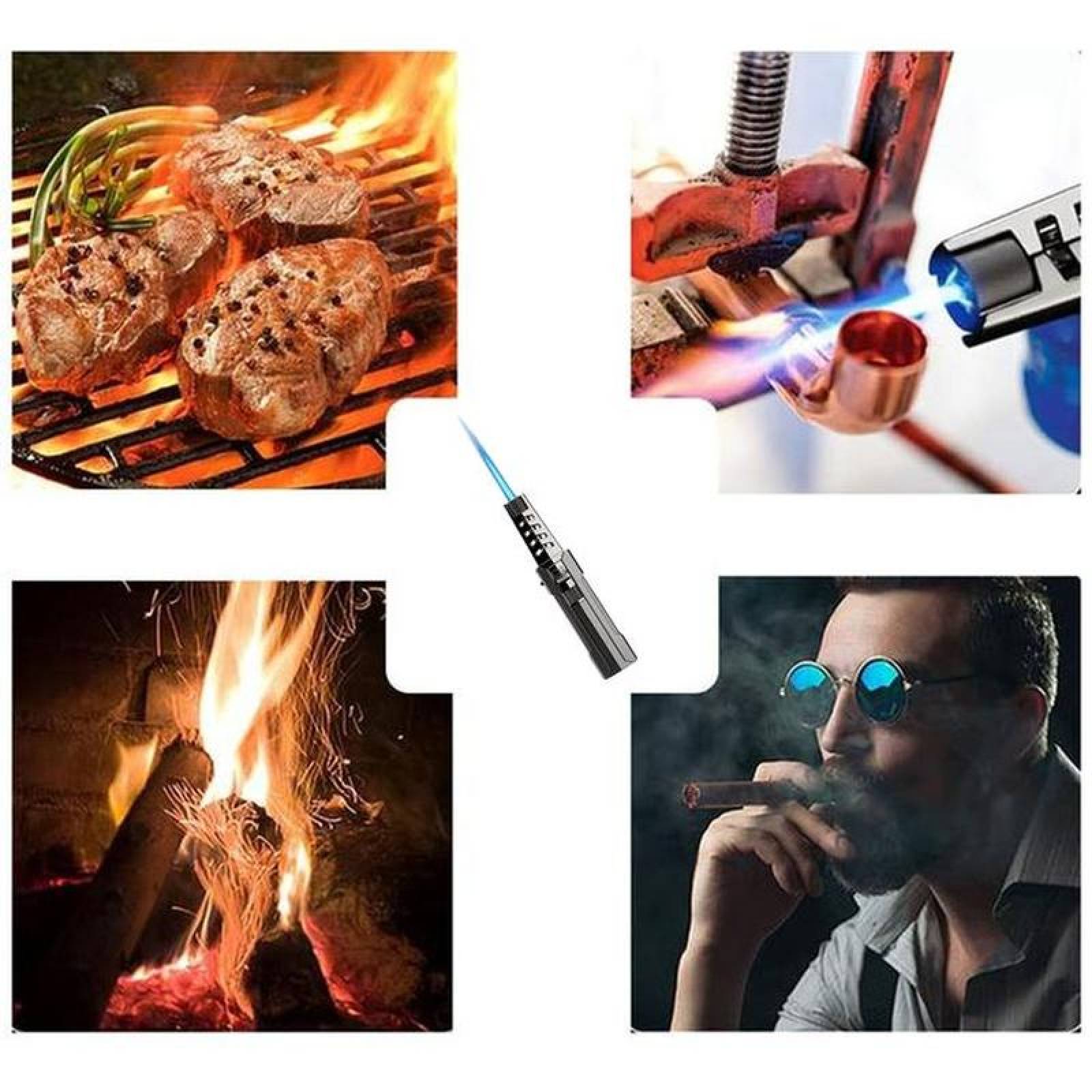 Encendedor Tipo Soplete de Metal MXBPK-001-6 1 Pza Negro Recargable Metal Gas Butano, LighterProBlack