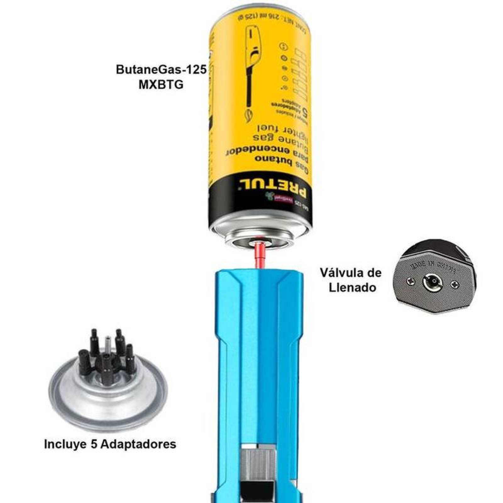 Encendedor Compacto Rellenable MXGRD-005-6 5 Pzas AzulPlata Recargable Metal Gas Butano, LighterProBlue