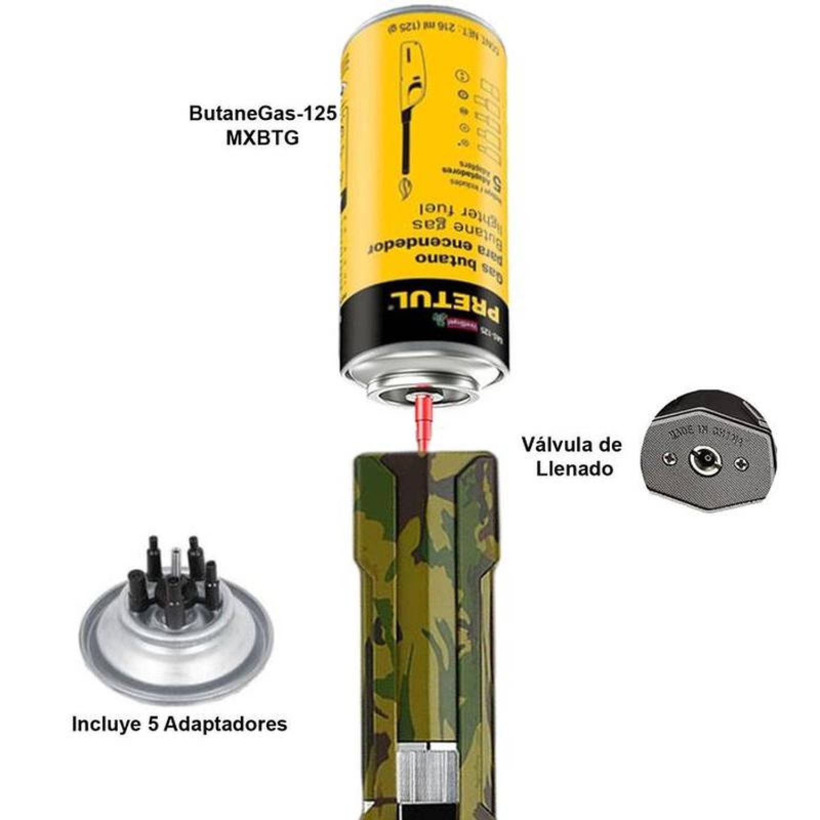Encendedor Tipo Soplete Rellenable MXHCO-003-4 3 Pzas Camuflaje Recargable Metal Gas Butano, LighterProCamo
