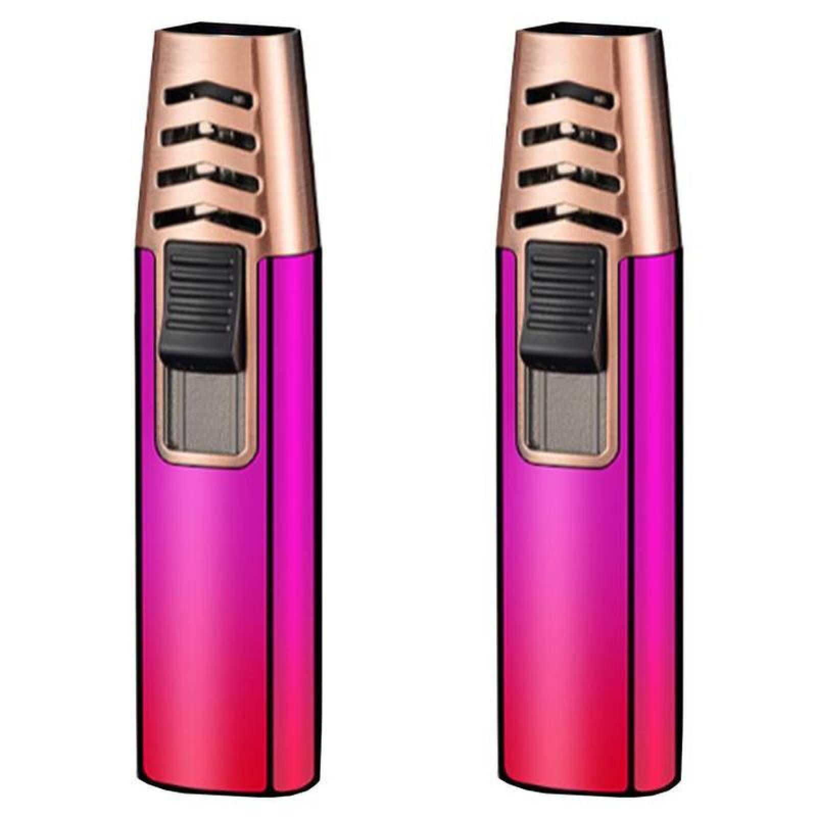Soplete Portatil MXHIK-002-2 2 Pzas RosaRojo Recargable Metal Gas Butano, ColorTorchPink