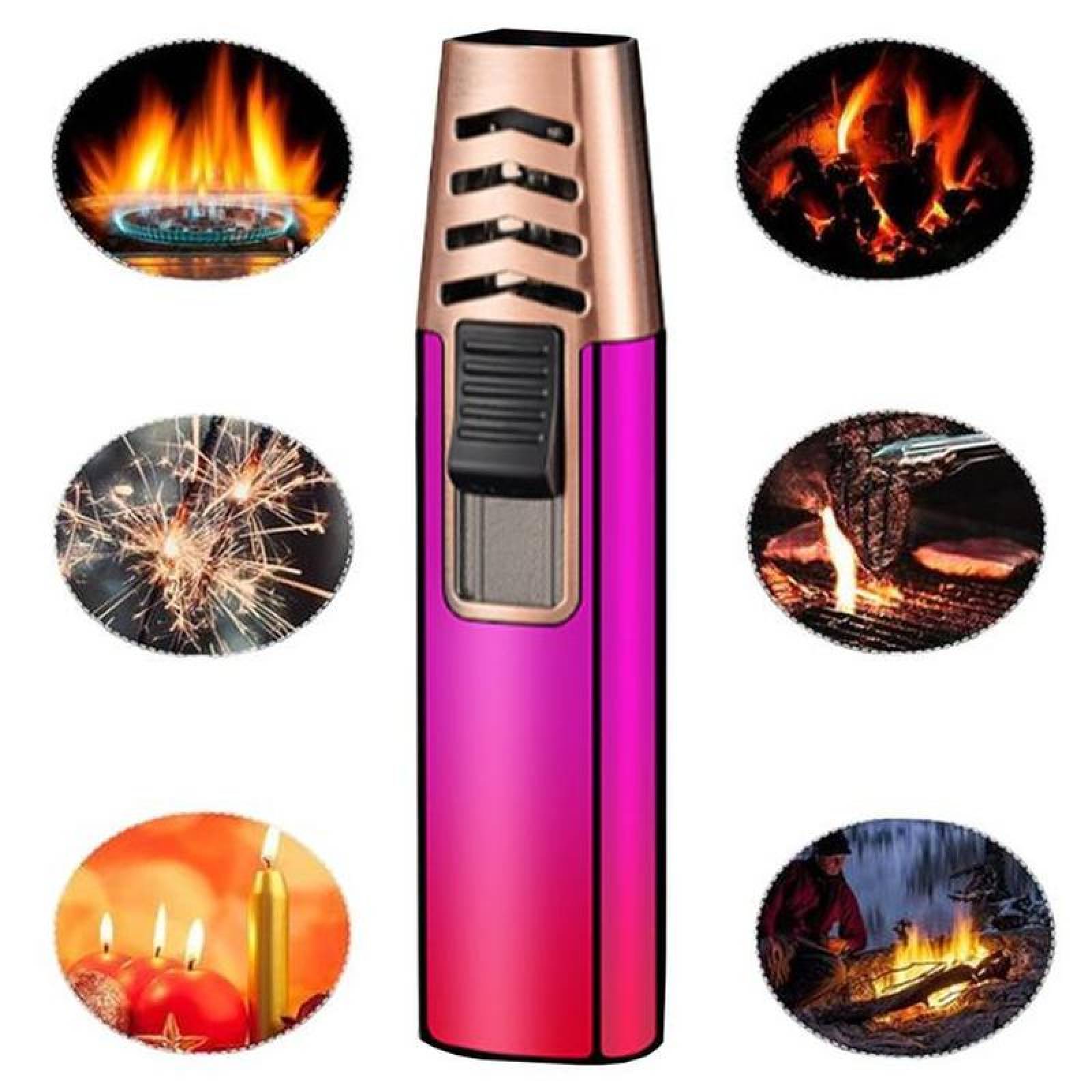 Soplete Portatil MXHIK-002-2 2 Pzas RosaRojo Recargable Metal Gas Butano, ColorTorchPink