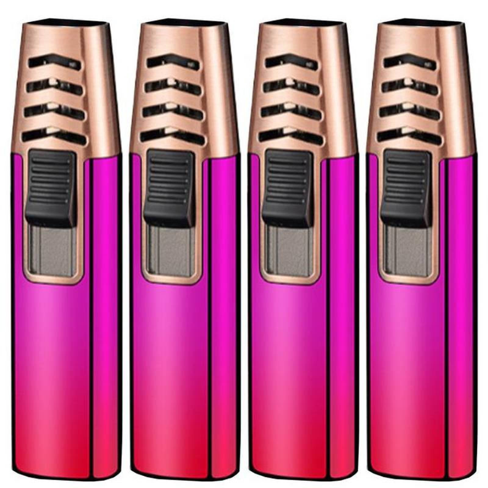 Encendedores Rellenables MXHIK-004-2 4 Pzas RosaRojo Recargable Metal Gas Butano, ColorTorchPink