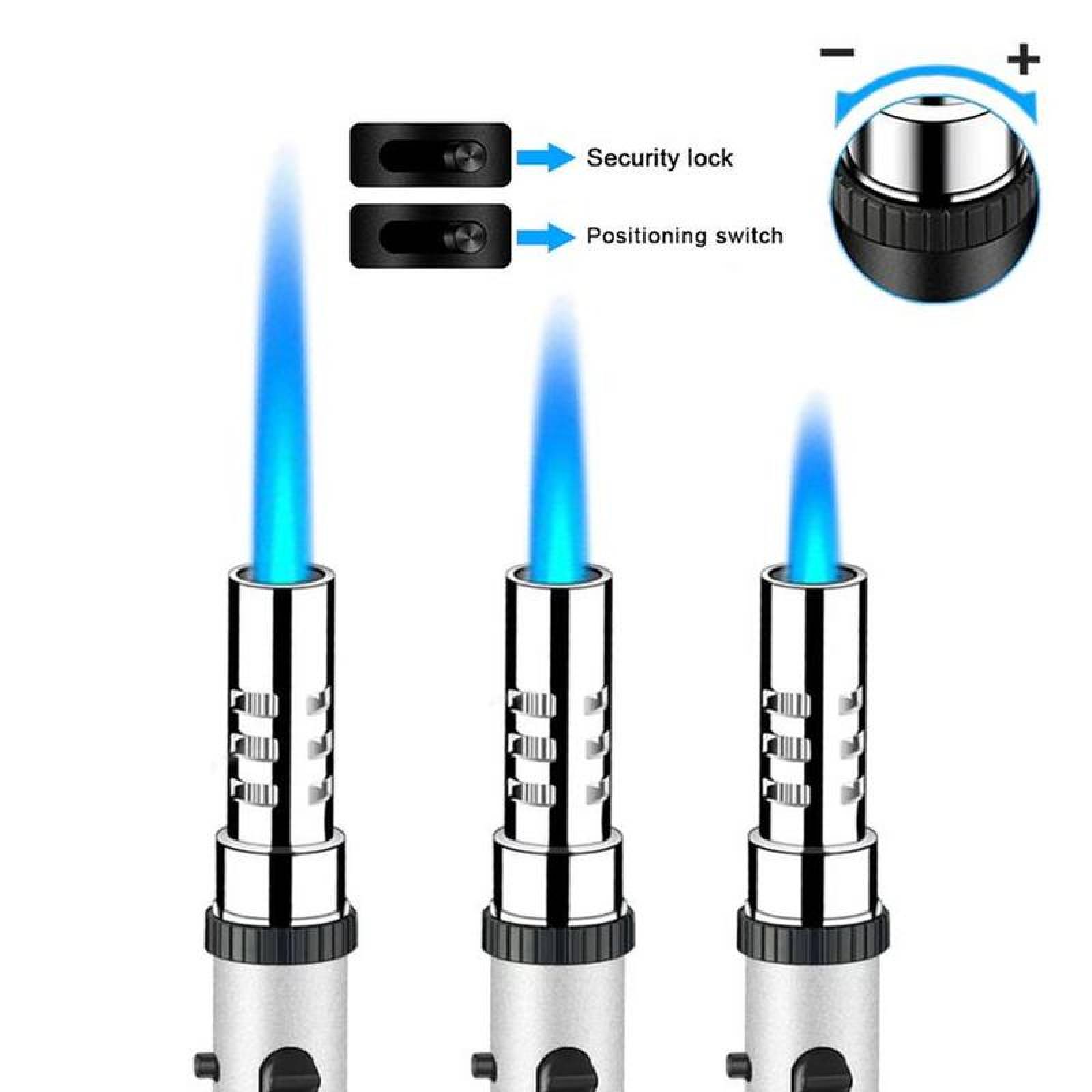 Encendedor Tipo Antorcha MXJCF-001-3 1 Pza Plata Recargable Metal Gas Butano, UltraTorchSilver