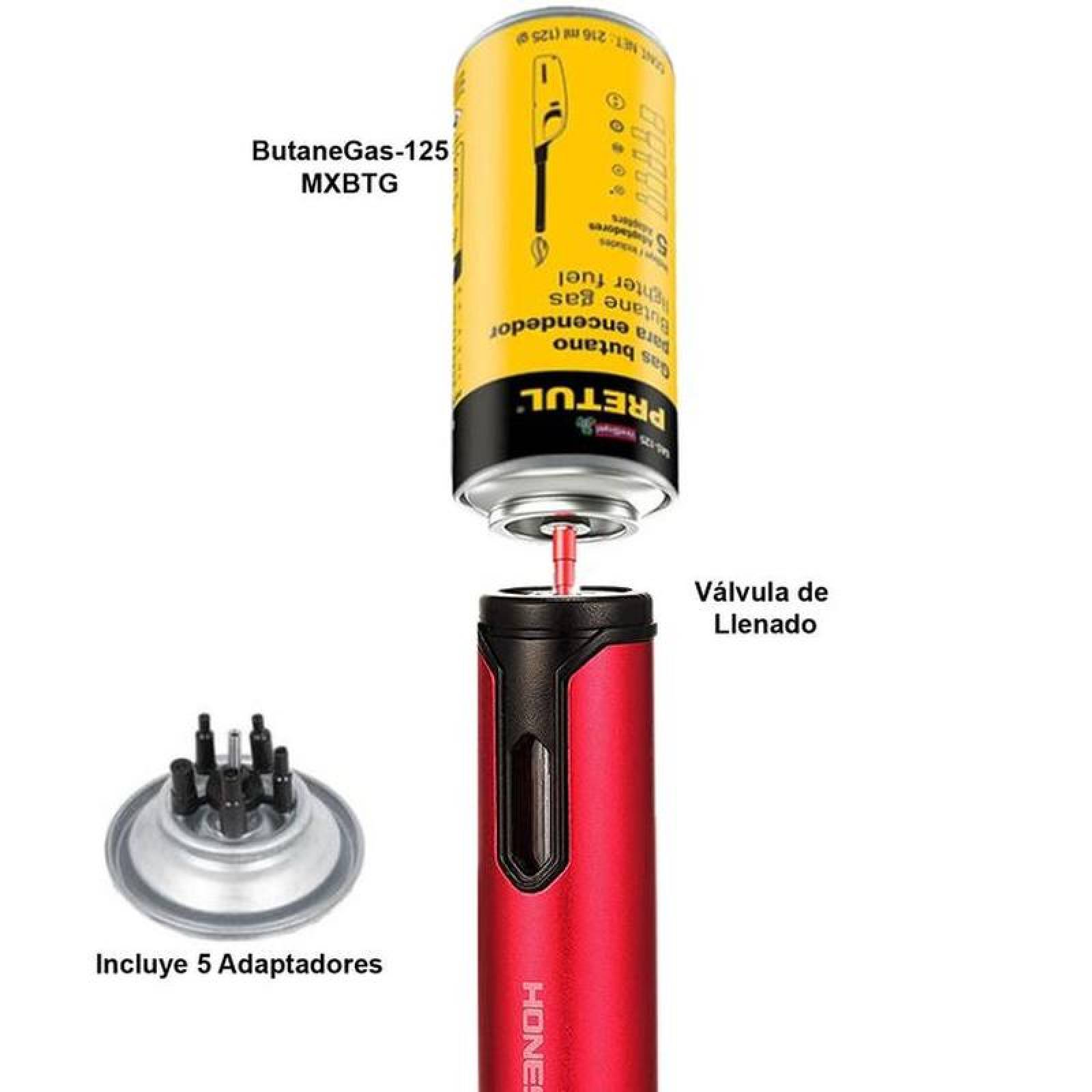 Encendedores a Prueba de Viento MXKRH-001-3 1 Pza Rojo Recargable Metal Gas Butano, StickTorchRed