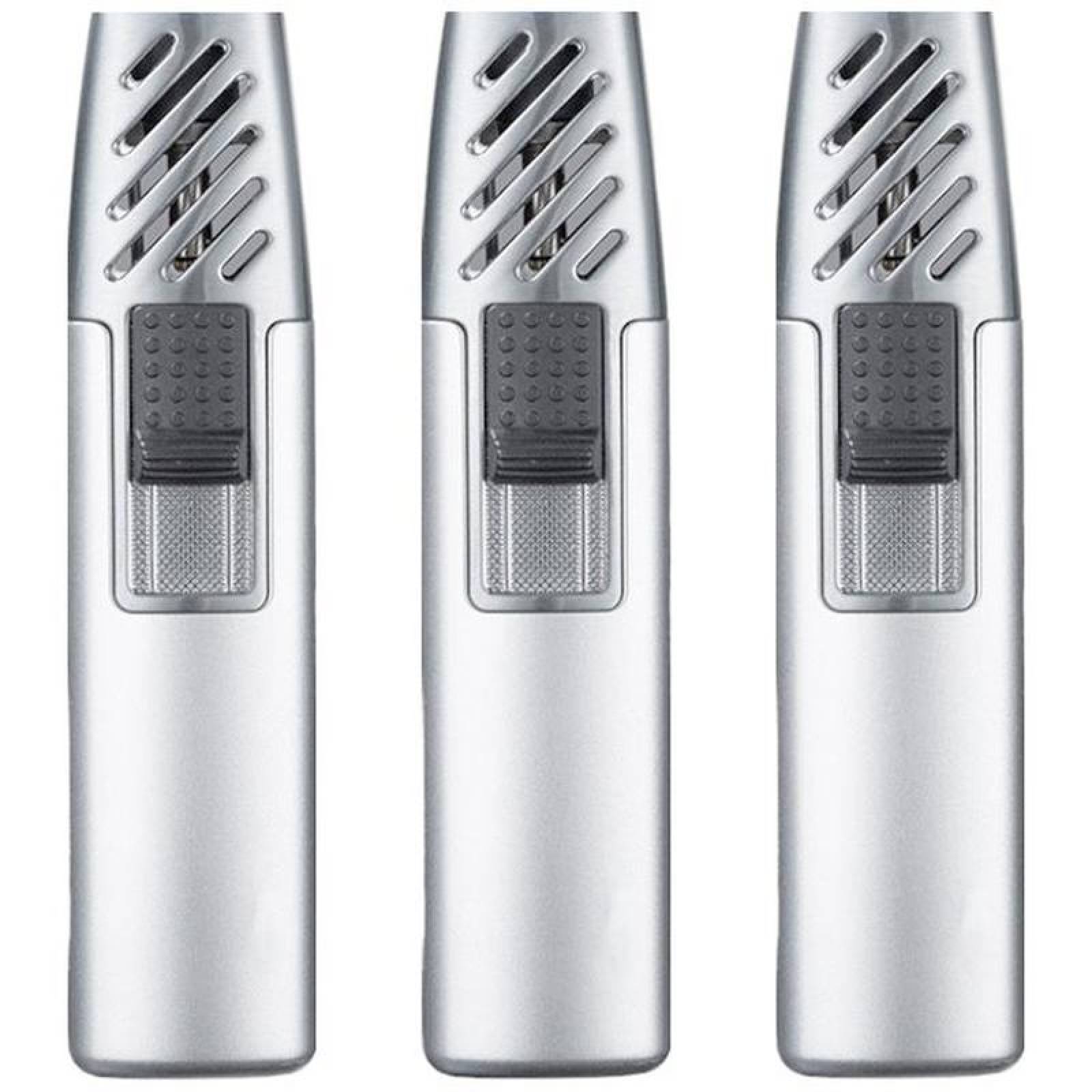 Encendedor Compacto Rellenable MXLVR-003-5 3 Pzas Plata Recargable Metal Gas Butano, TorchySilver