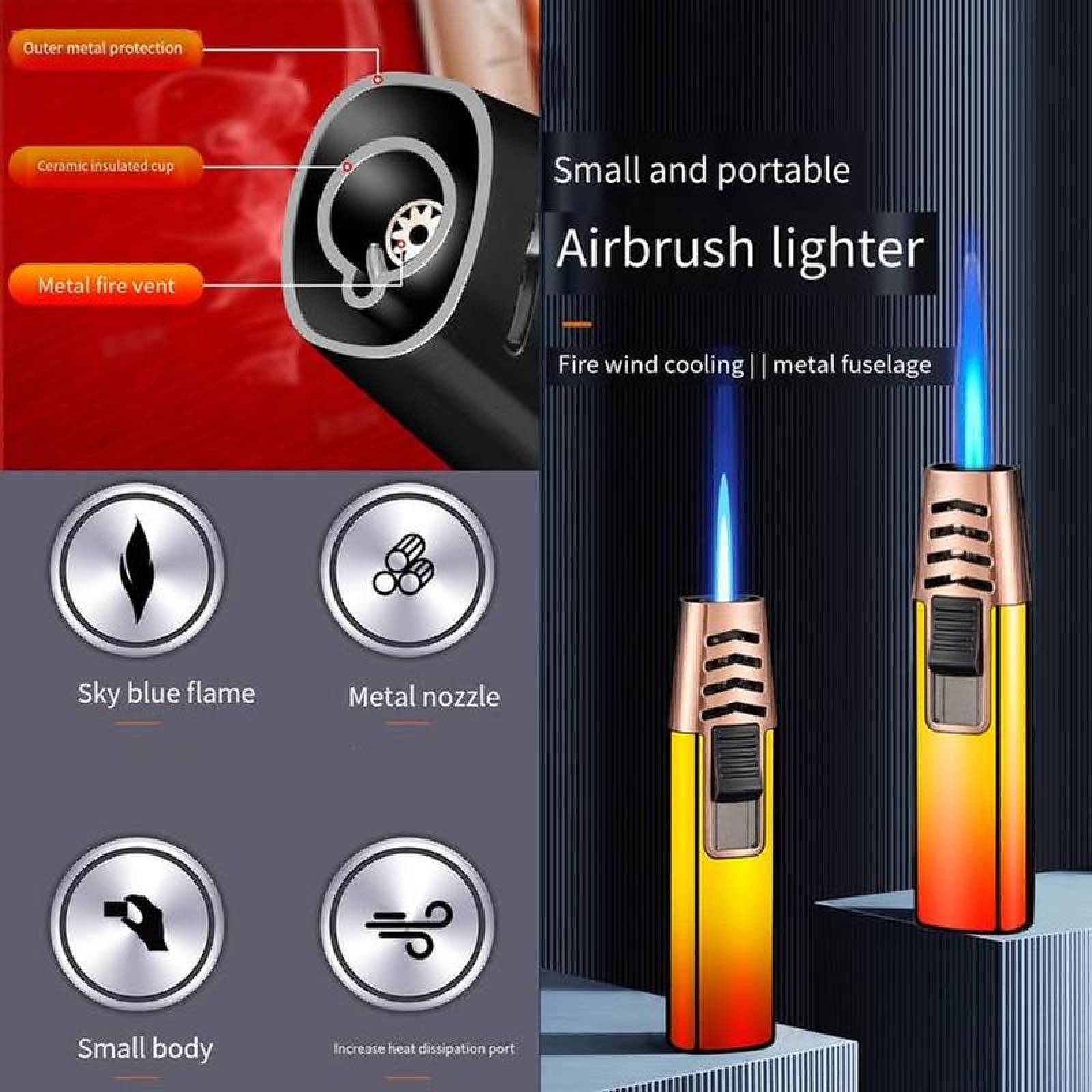 Mechero de Gas Butano Ligero MXNGE-002-6 2 Pzas Azul NaranjaAmarillo Metal Gas Butano, ColorTorchOrange