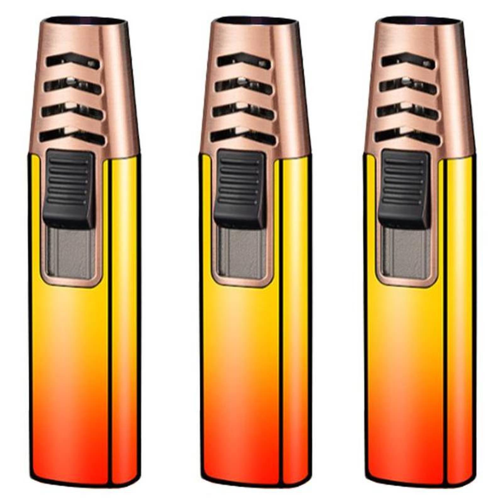 Encendedores Recargables MXNGE-003-5 3 Pzas Azul NaranjaAmarillo Metal Gas Butano, ColorTorchOrange