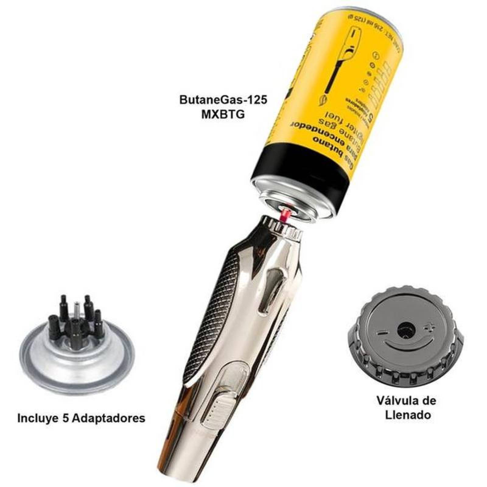 Mechero Encendedor de Gas MXOSK-001-4 1 Pza Plata Recargable Metal Gas Butano, TorchPlusSilver
