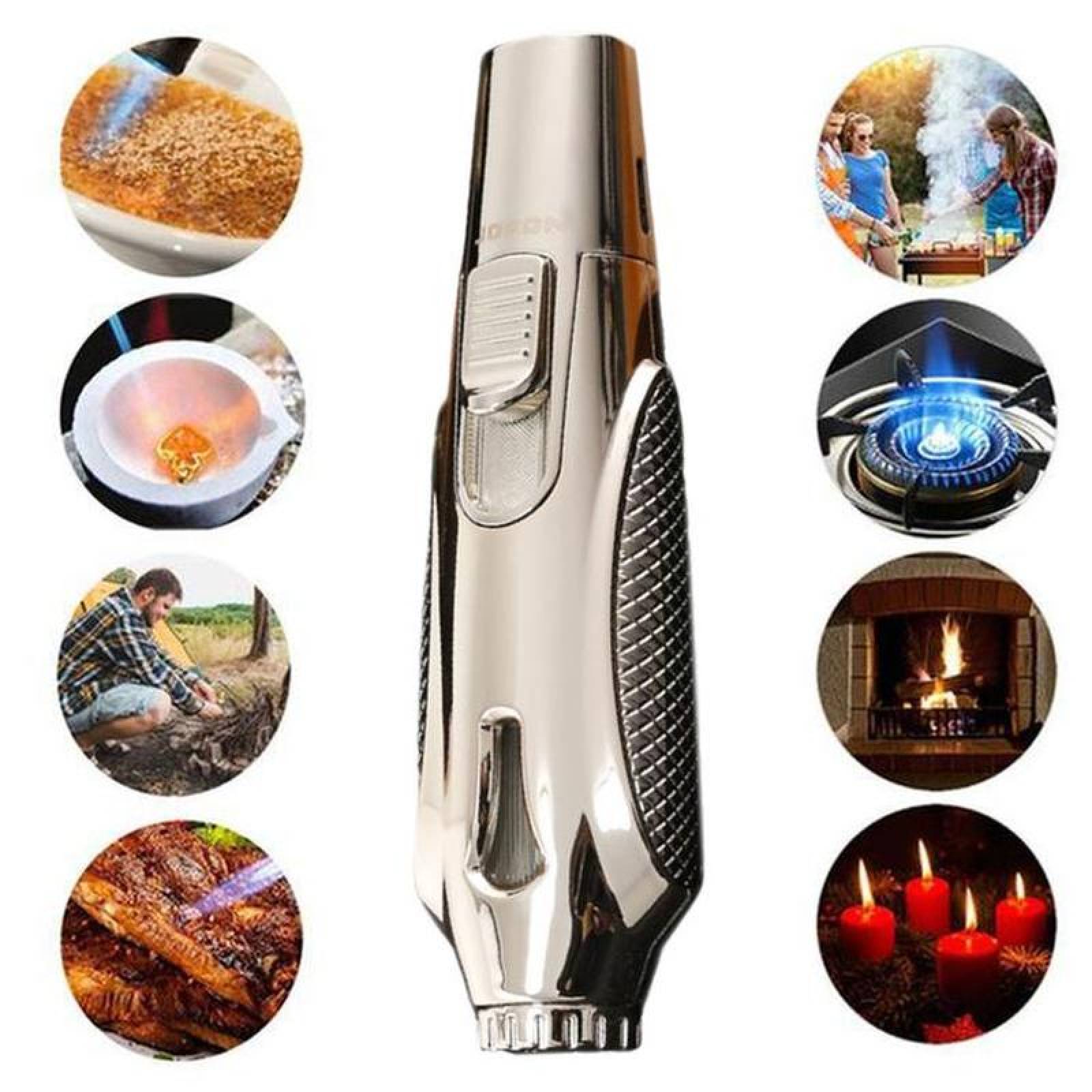 Antorcha para Rellenar MXOSK-002-1 2 Pzas Plata Recargable Metal Gas Butano, TorchPlusSilver