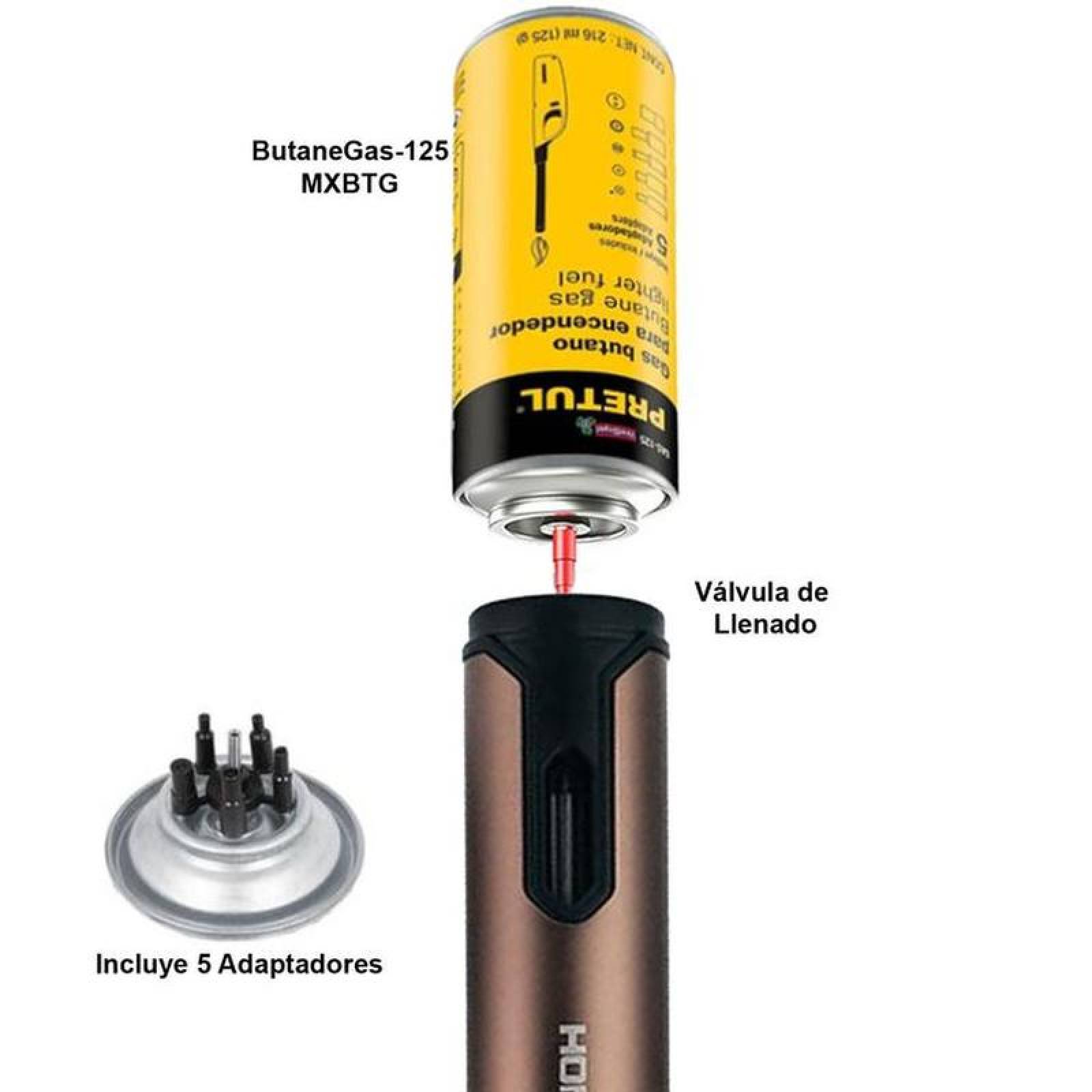 Lanzallamas MXOWN-004-4 4 Pzas Marrón Recargable Metal Gas Butano, StickTorchBrown