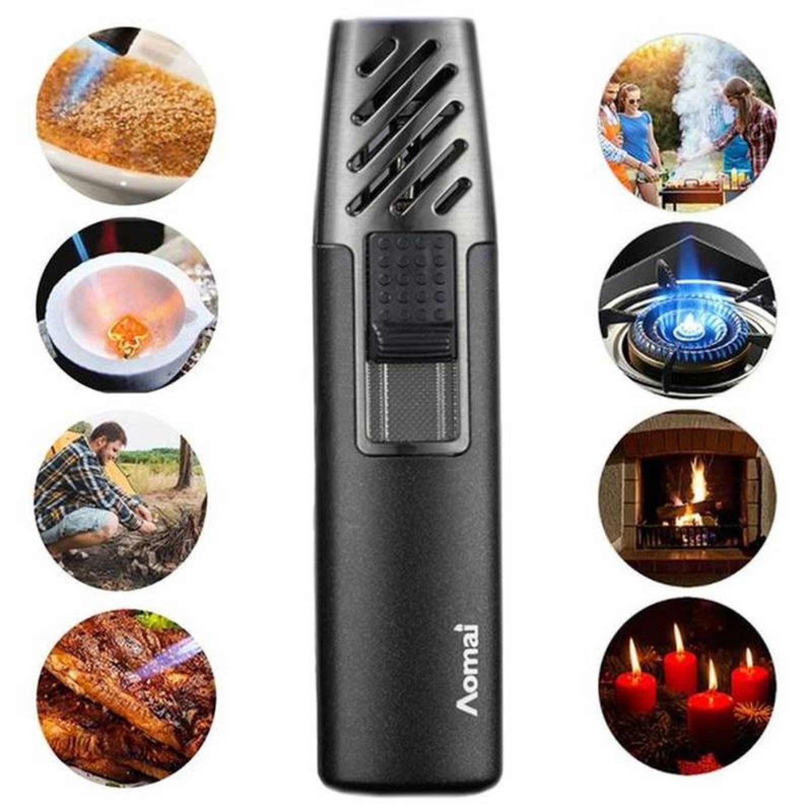 Soplete para Recargar Gas MXYCK-003-2 3 Pzas Negro Recargable Metal Gas Butano, TorchyBlack