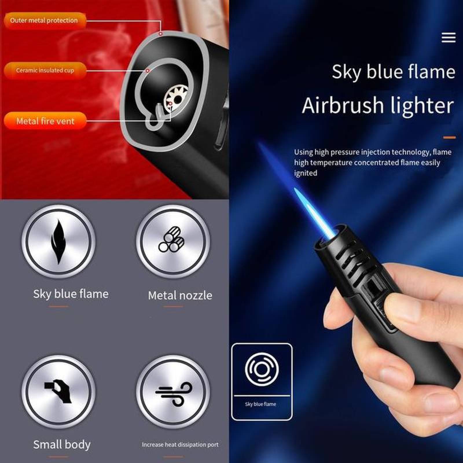 Encendedor Antorcha Portatil MXYCK-004-4 4 Pzas Negro Recargable Metal Gas Butano, TorchyBlack