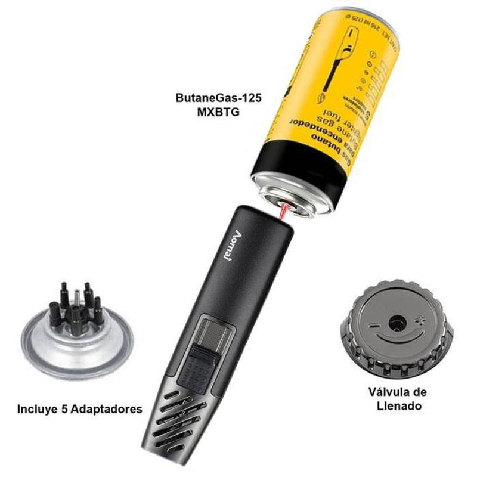 Encendedor Multifuncional MXYCK-005-3 5 Pzas Negro Recargable Metal Gas Butano, TorchyBlack