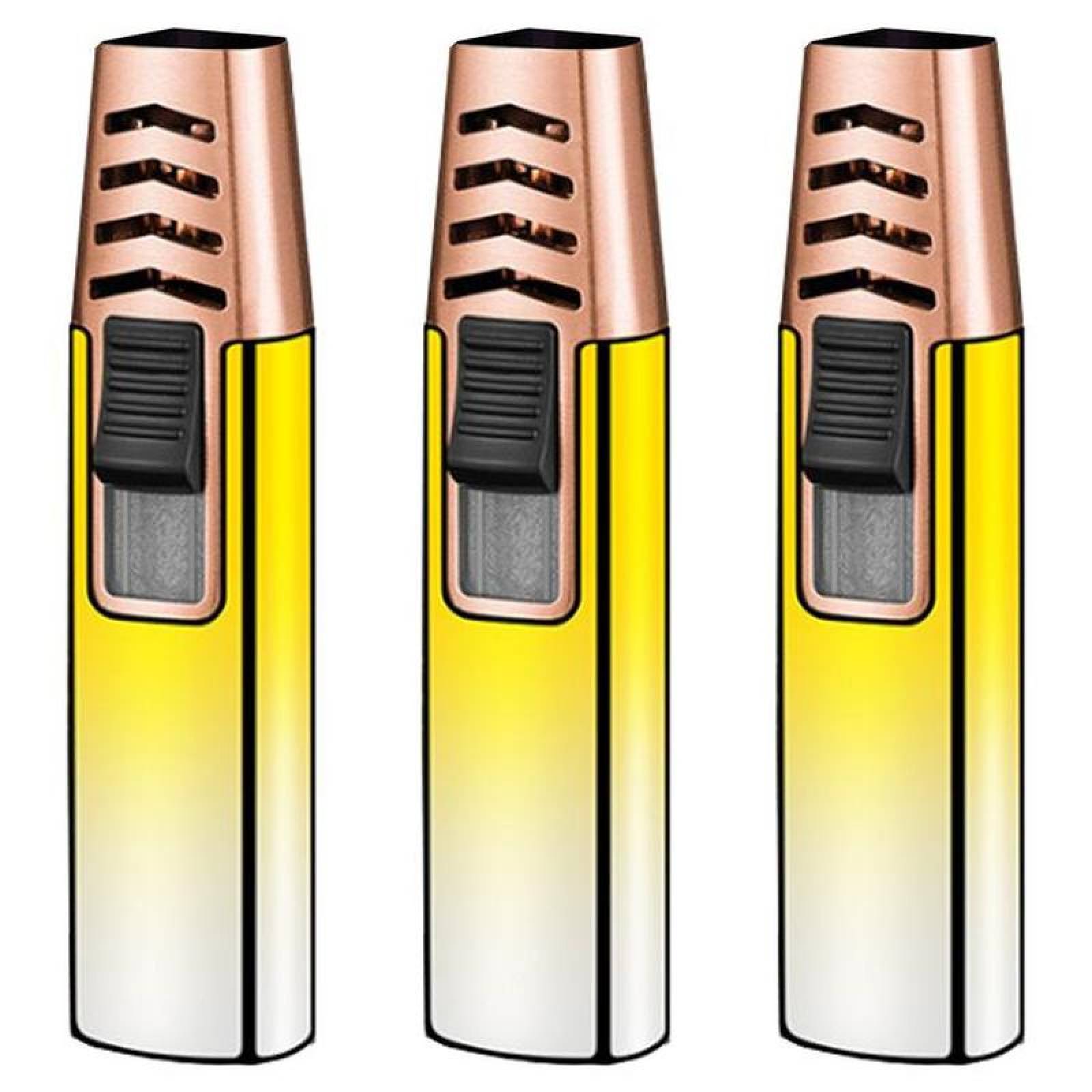Mechero de Gas Butano de Metal MXYLW-003-3 3 Pzas AmarilloPlata Recargable Metal Gas Butano, ColorTorchYellow