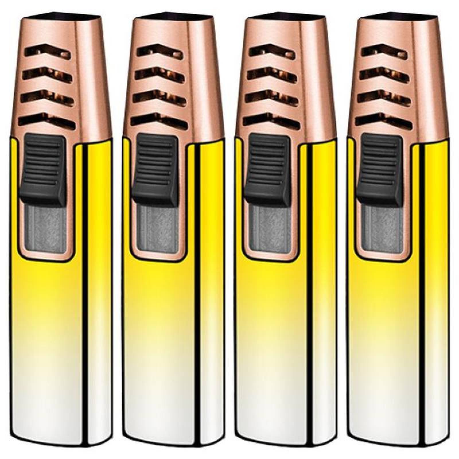 Mechero Encendedor Multifuncional MXYLW-004-3 4 Pzas AmarilloPlata Recargable Metal Gas Butano, ColorTorchYellow