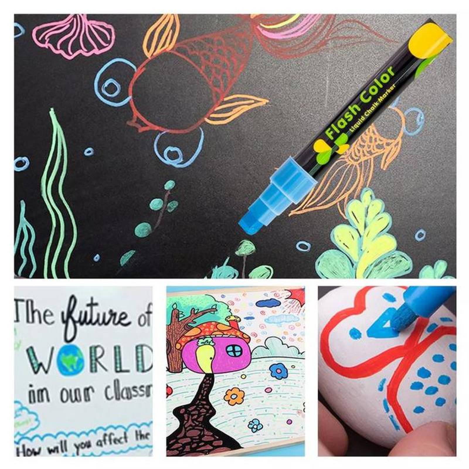 Plumones para Vidrio Borrables MXMNJ-006-5 10 Pzas Azul Neon Marcador para Pizarrón Punta redonda mediana, ChalkyBlue