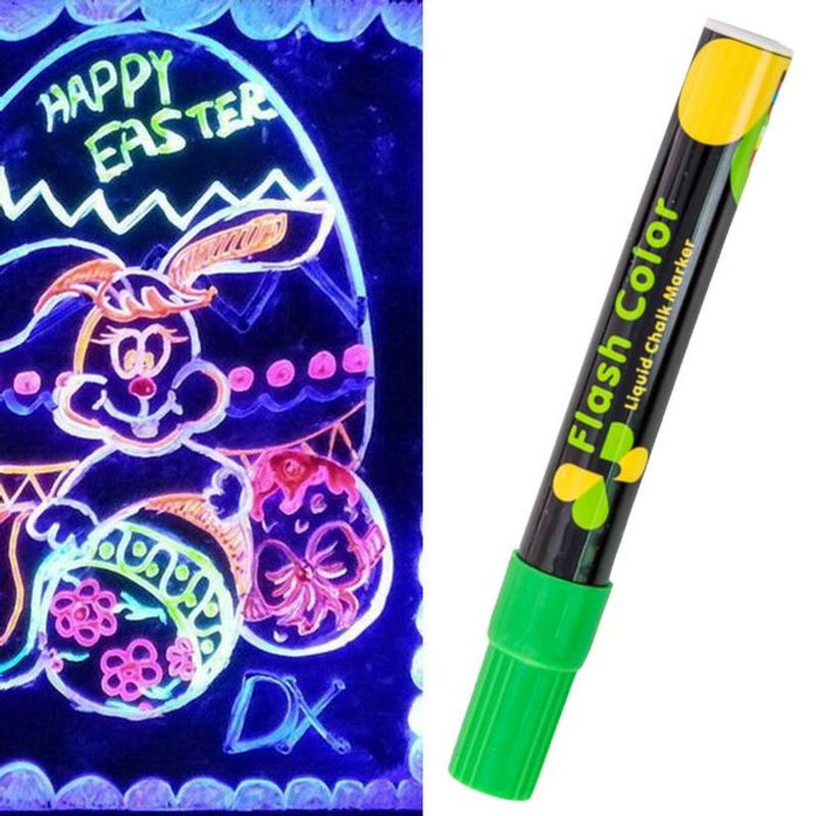 Marcador Plumon Neon Borrable MXMQG-004-2 4 Pzas Verde Neon Marcador para Pizarrón Punta redonda mediana, ChalkyGreen