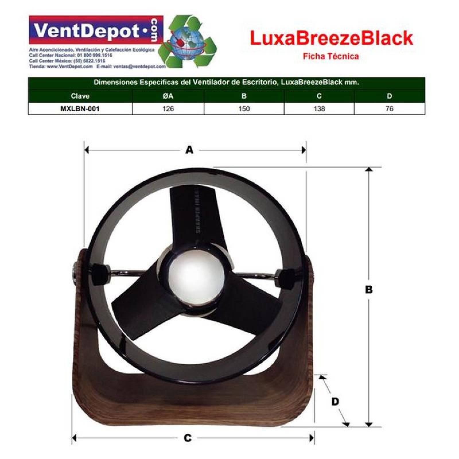 Ventilador Aire Diseño Moderno MXLBN-001-2 1Pza 5" Diámetro CaféNegro USB y Clavija 127V 2 Velocidades Ventilador de Escritorio, LuxaBreezeBlack