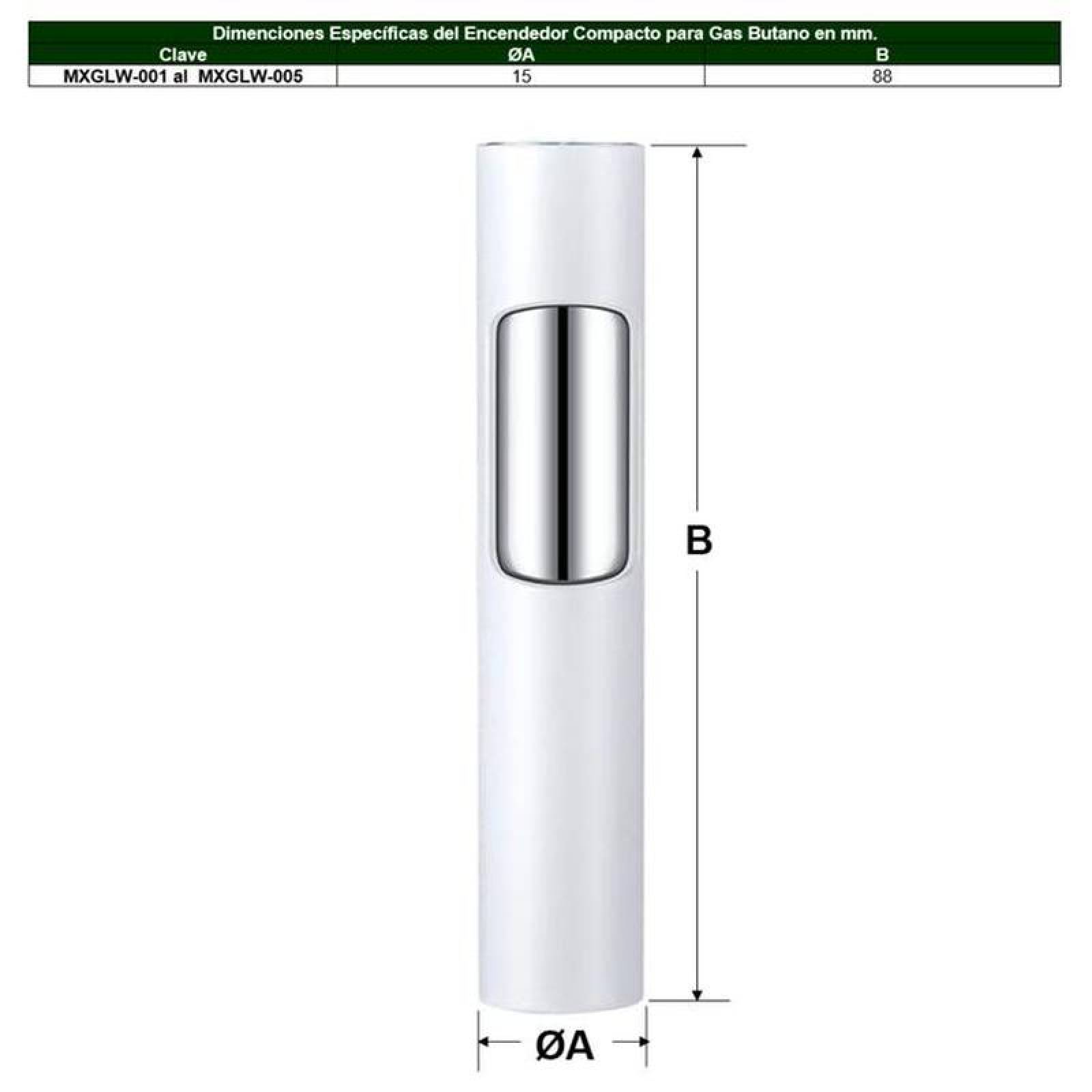 Encendedor Brillante MXGLW-001-5 1 Pza Blanco Luminoso Recargable Metal Gas Butano, GlowTorch