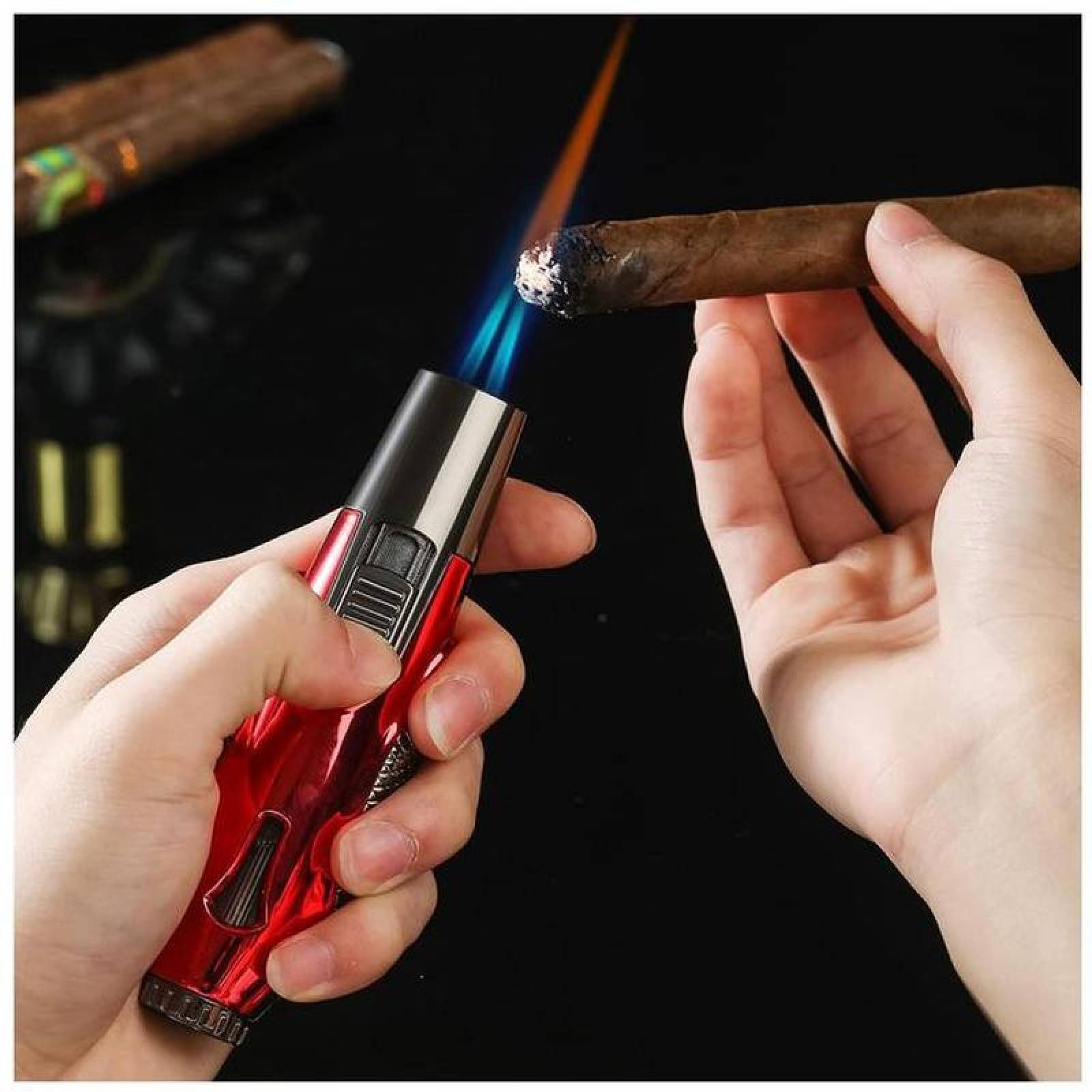 Encendedor con 2 Mechas MXLUR-001-3 1 Pza Rojo Recargable Metal Gas Butano, TorchPlusRed