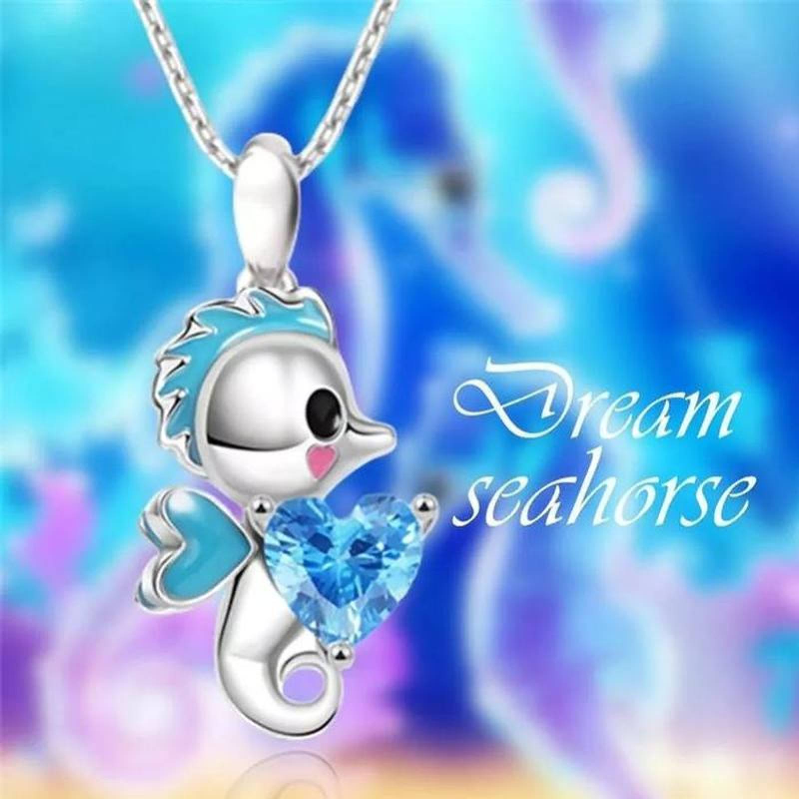 Joyeria Cadenas y Dijes MXAHO-002-1 2 Pzas Collar Caballo de MarCorazón PlataAzul Metal, SeahorseNeck01