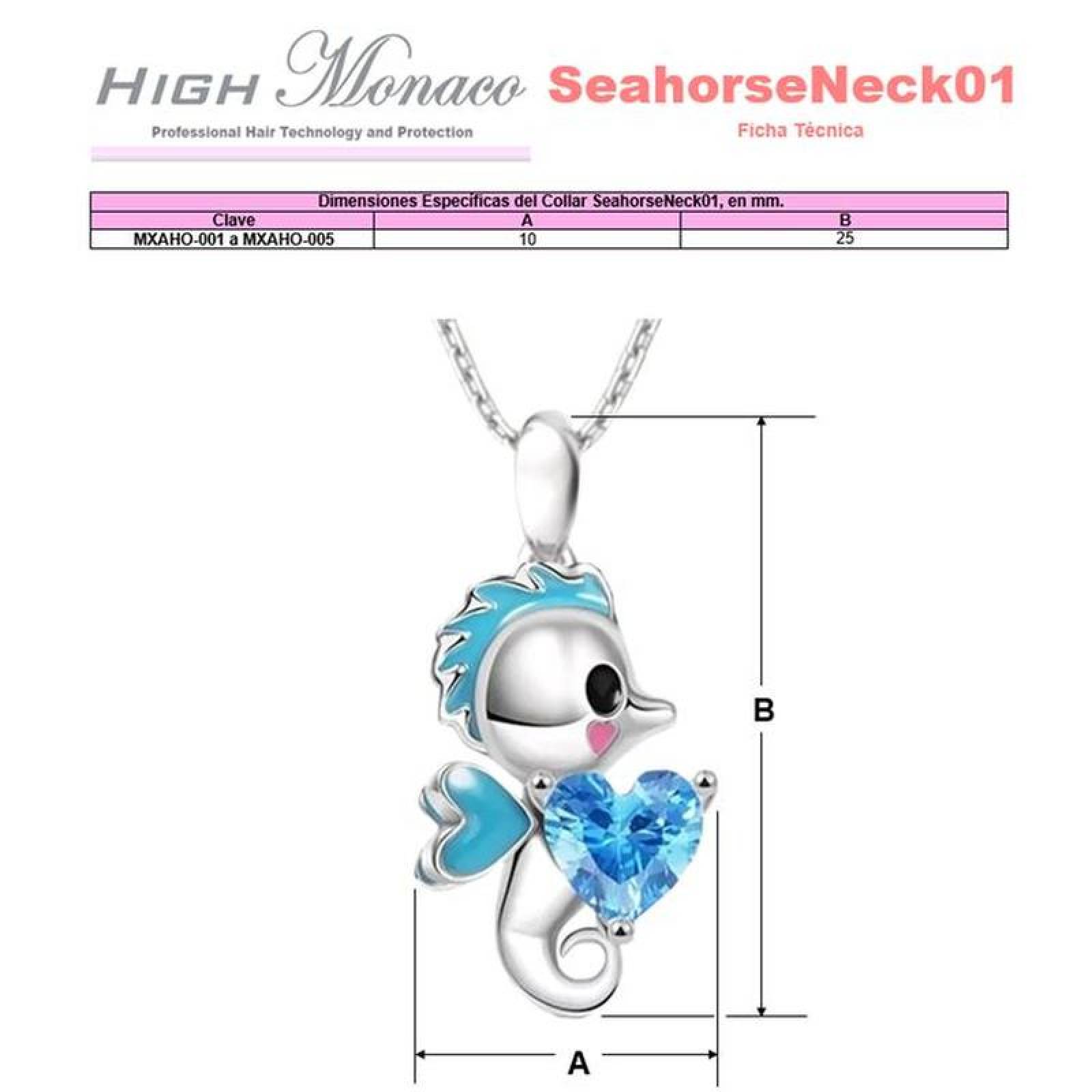 Joyeria Cadenas y Dijes MXAHO-002-1 2 Pzas Collar Caballo de MarCorazón PlataAzul Metal, SeahorseNeck01